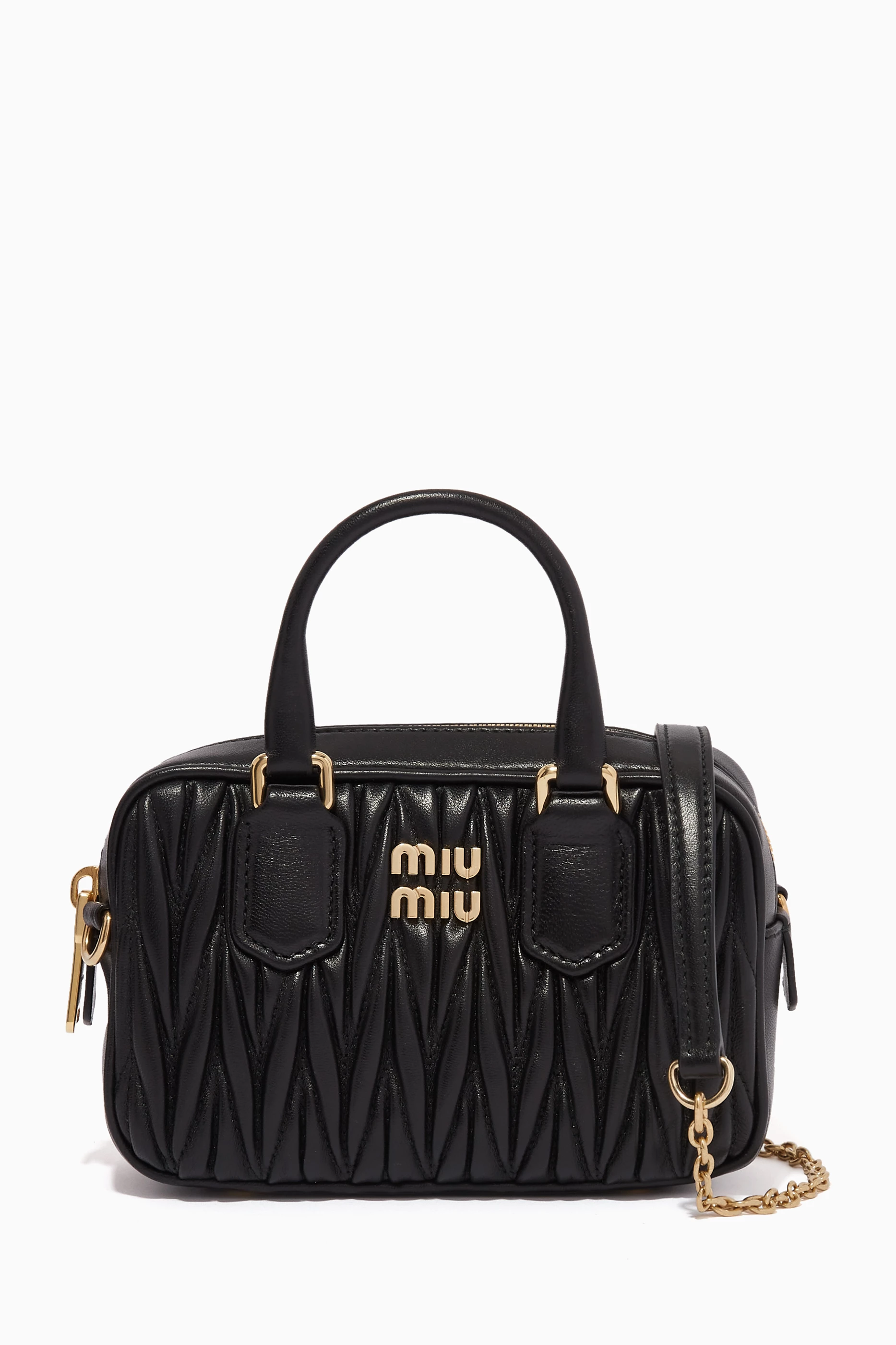 Buy Miu Miu Black Mini Crossbody Bag in Matelassé Nappa Leather