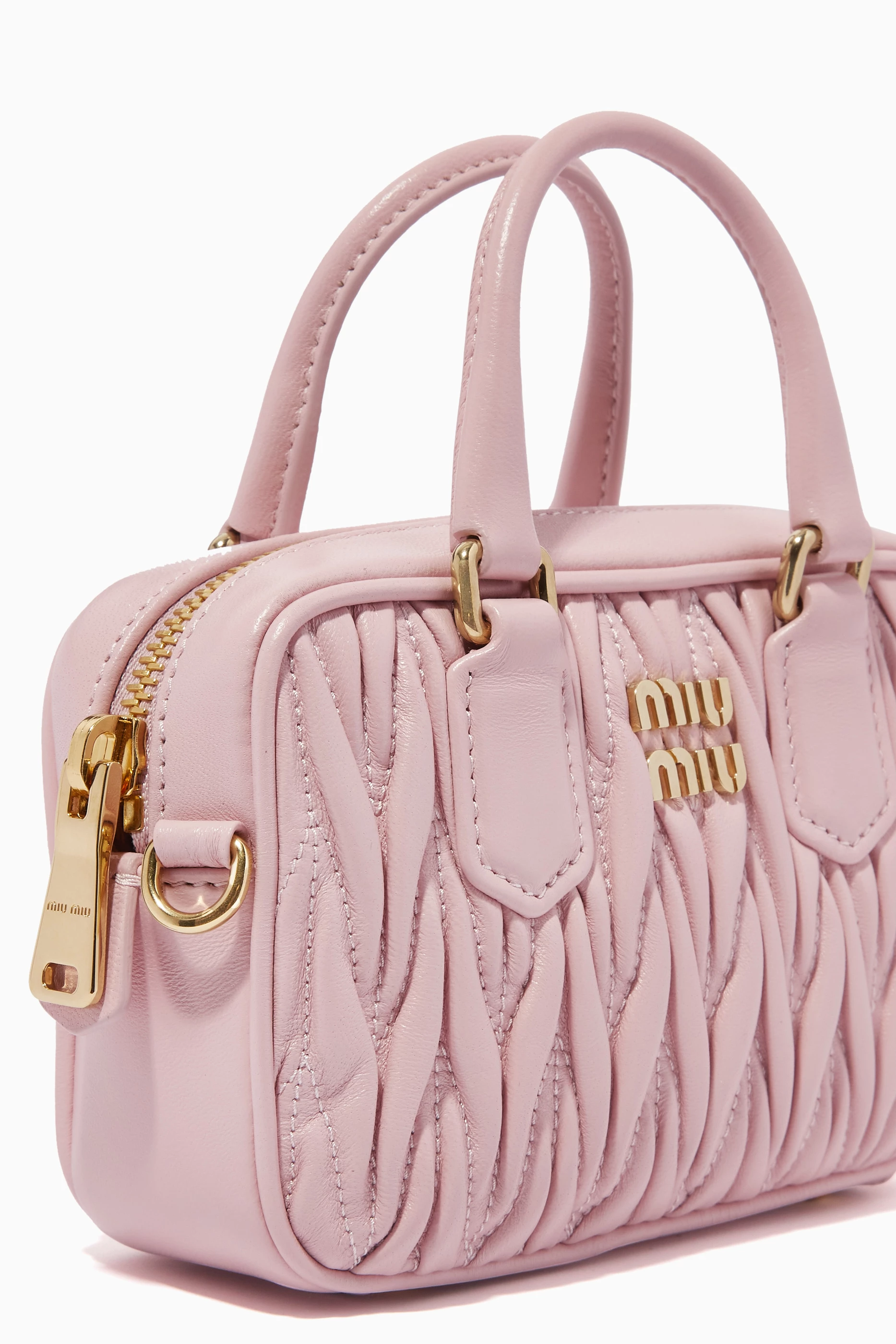 Buy Miu Miu Pink Mini Crossbody Bag in Matelassé Nappa Leather for