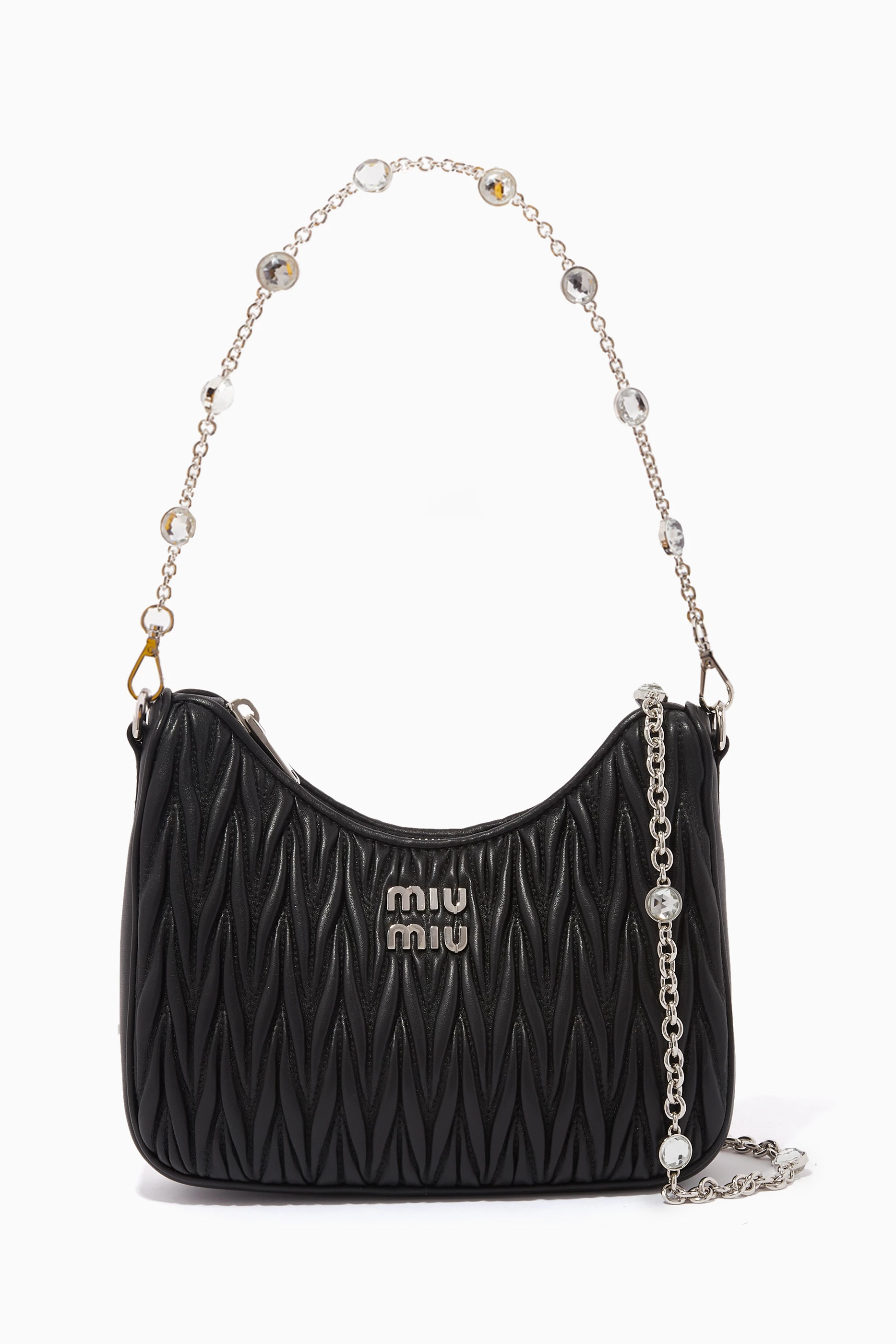 Buy Miu Miu Black Small Shoulder Bag in Matelassé Nappa Leather