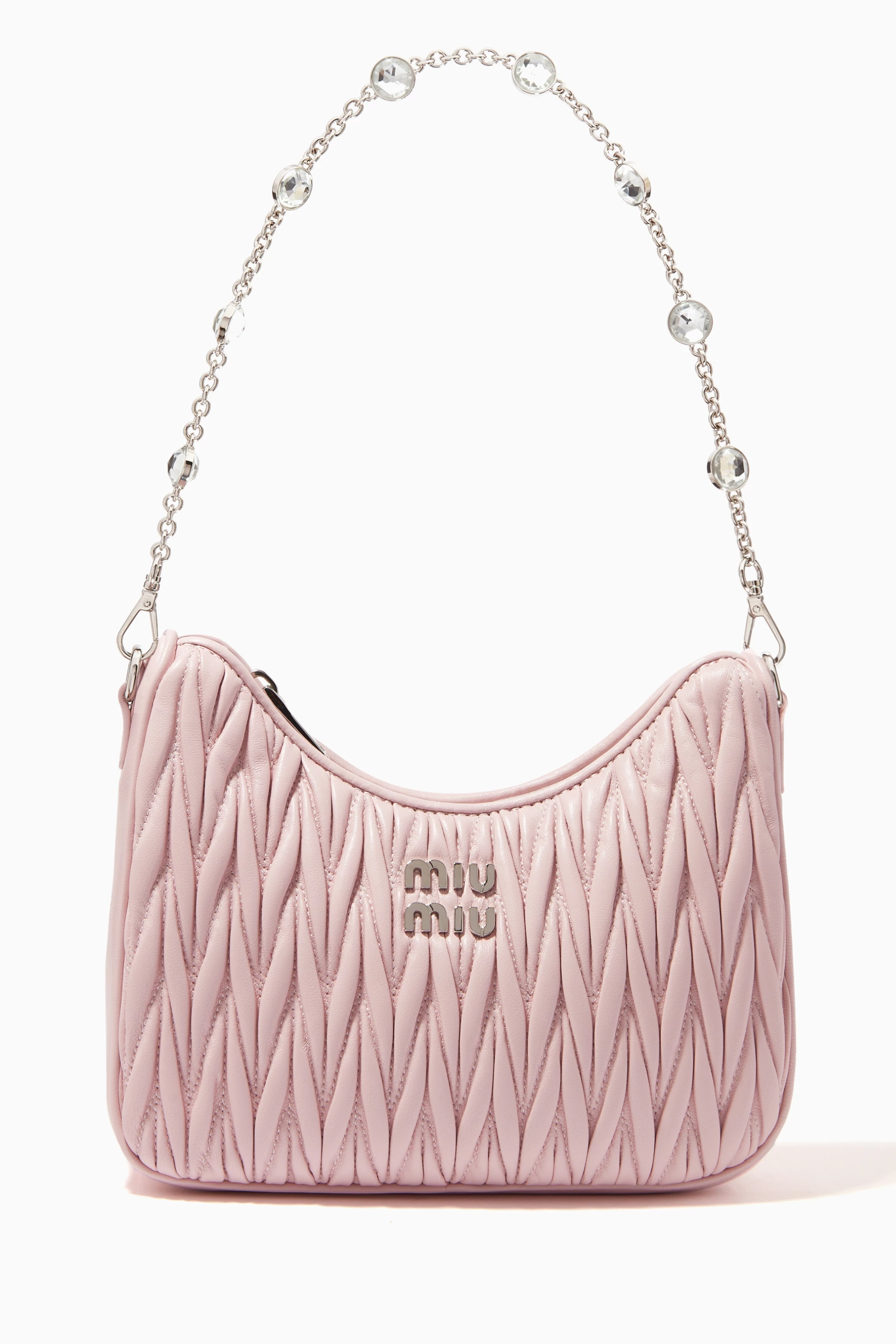 Buy Miu Miu Pink Small Shoulder Bag in Matelassé Nappa