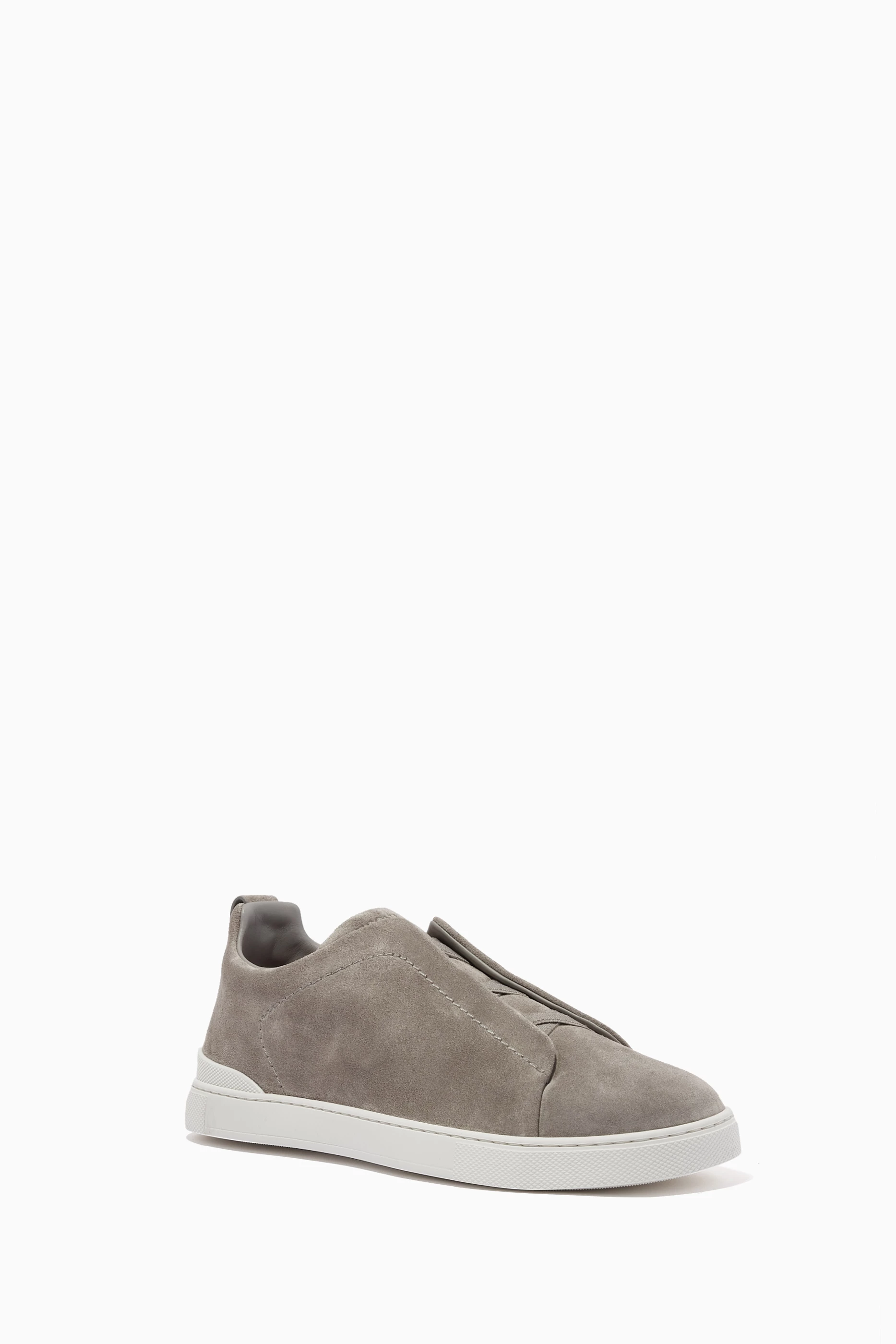 Buy Zegna Grey Triple Stitch Sneakers in Suede for Men Online Ounass Kuwait