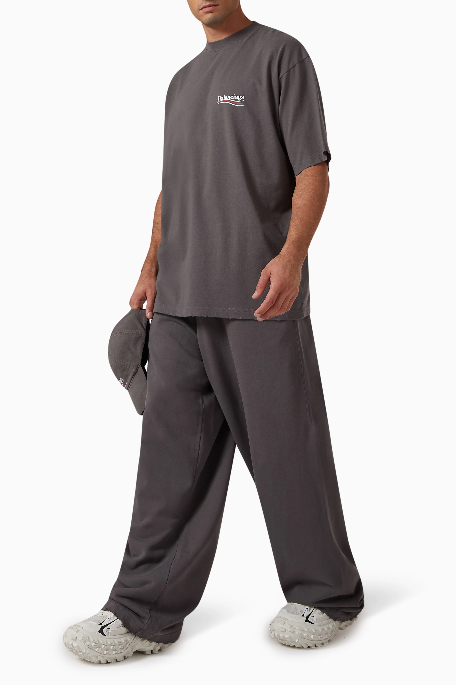 Buy Balenciaga Grey Political Campaign Large Fit Sweatpants in Fleece for Men Online Ounass Kuwait
