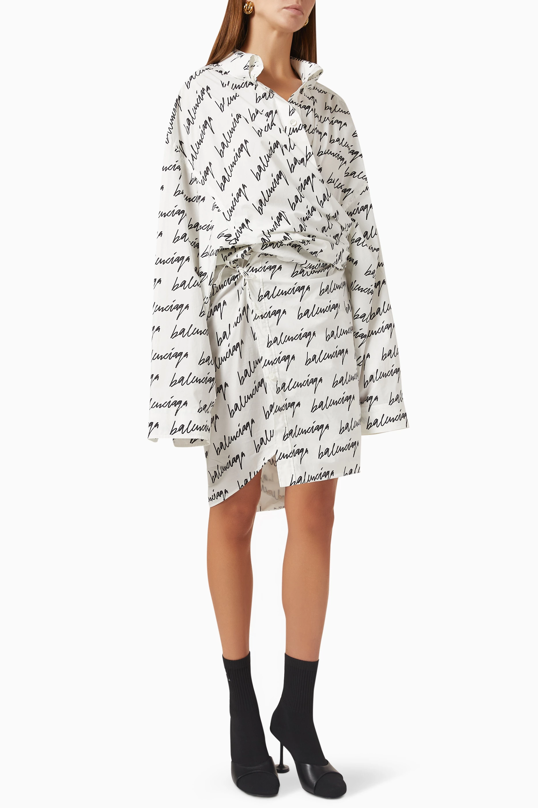 ワンピース BALENCIAGA Woman Dress White 837569TSVE7 9012 Buy Balenciaga White Logo Wrap-front Mini Dress in Viscose
