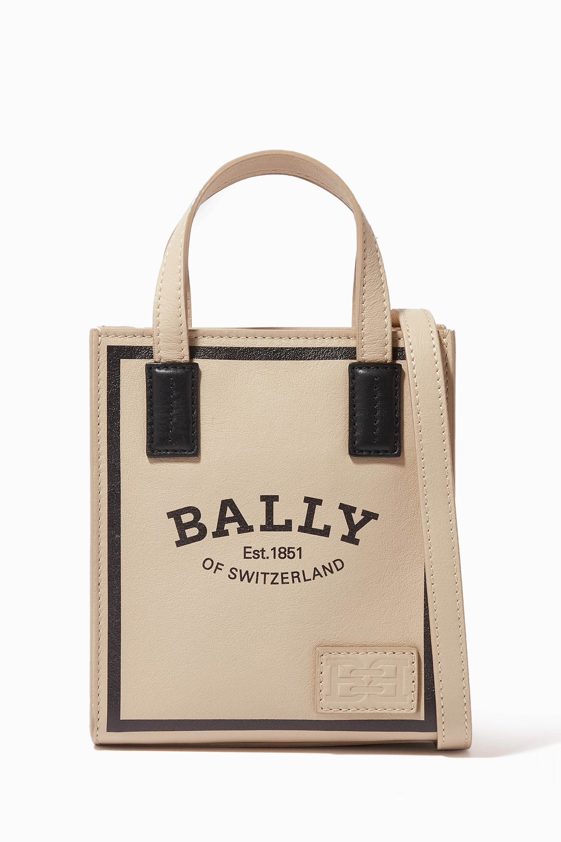 Buy Bally Neutral Mini Crystalia Tote Bag in Leather for