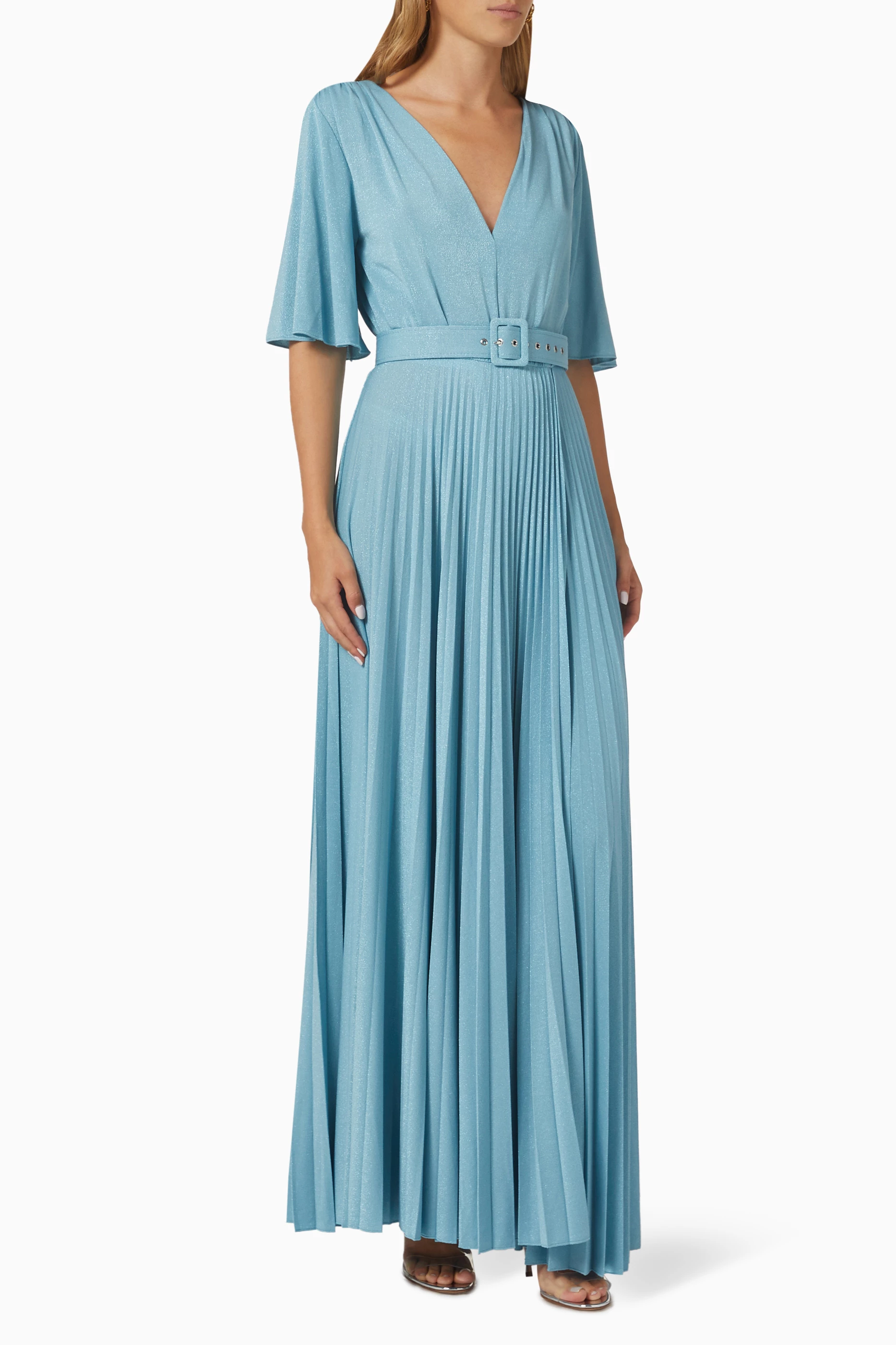 Buy Marella Blue Dire Pleated Maxi Dress in Lurex jersey for Women Online Ounass Kuwait