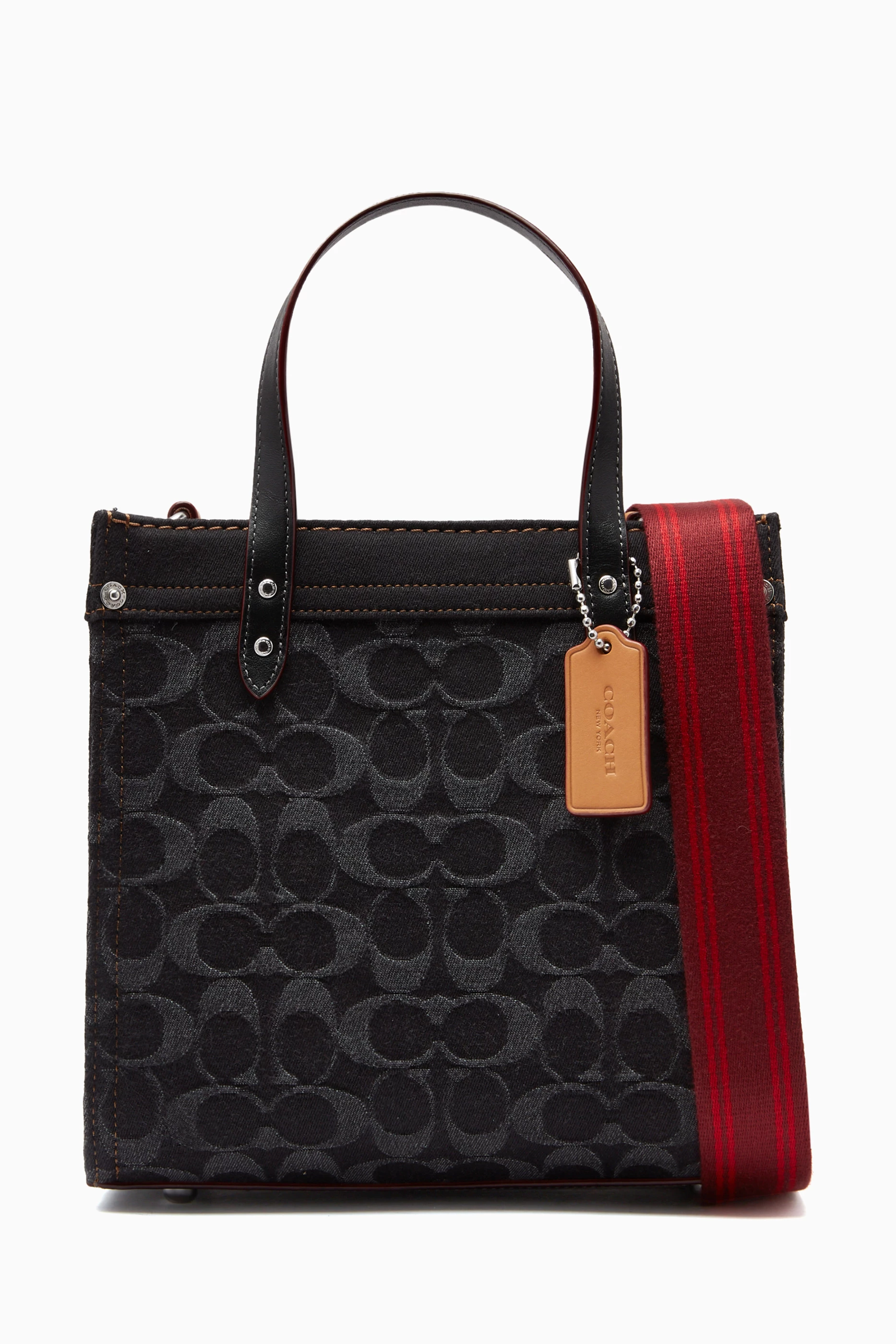 Buy Coach Black Small Field 22 Woven Tote Bag in Signature Cotton