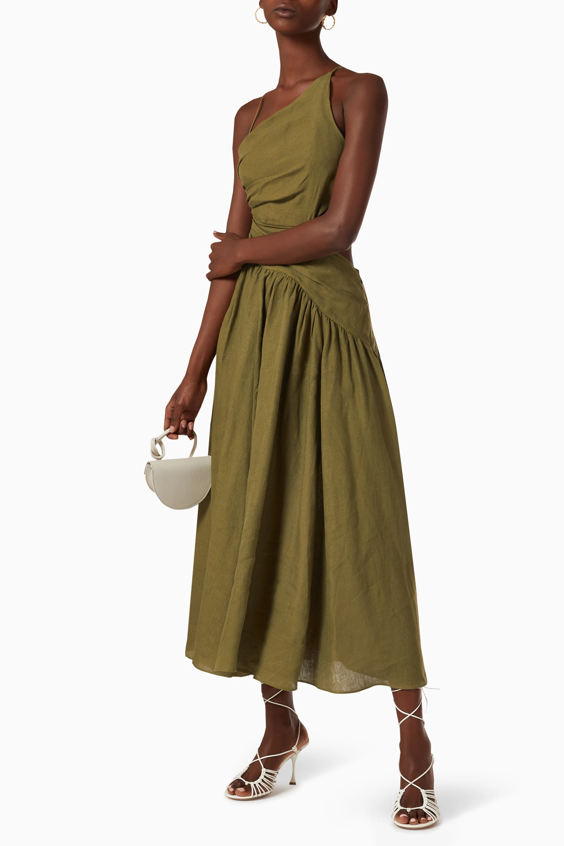 zimmermann laurel asymmetric dress Buy Zimmermann Green Laurel Asymmetric Midi Dress in Linen for Women Online