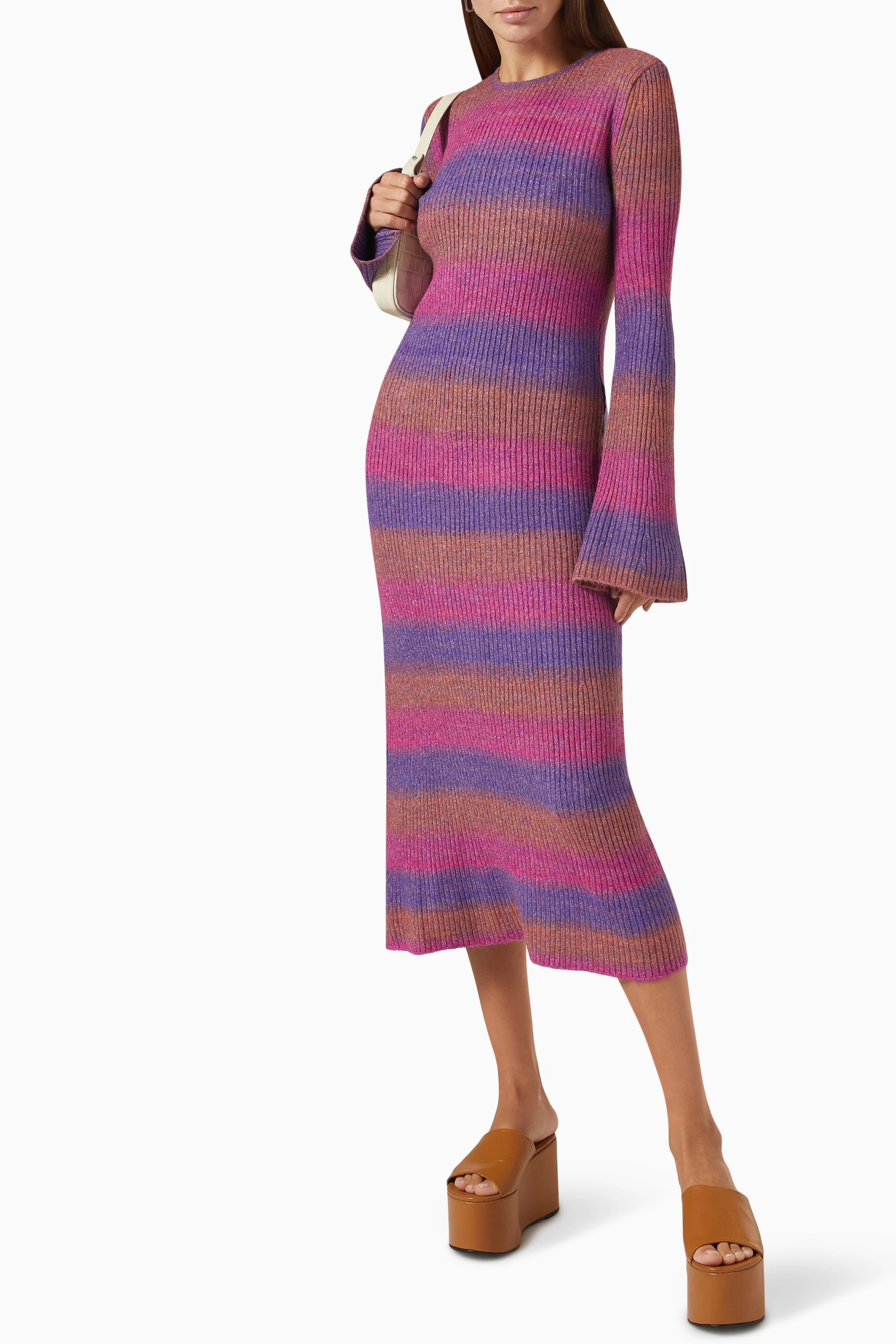 Buy Simon Miller Purple Axon Striped Midi Dress in Wool-blend Knit for  Women Online | Ounass Kuwait