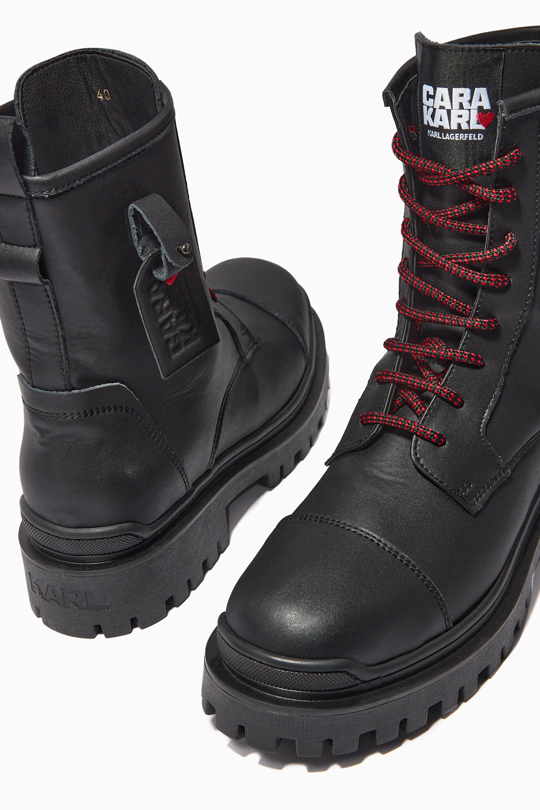 Buy KARL LAGERFELD Black x Cara Delevingne Lace up Biker Boots in Recycled Leather for Women Online Ounass Kuwait