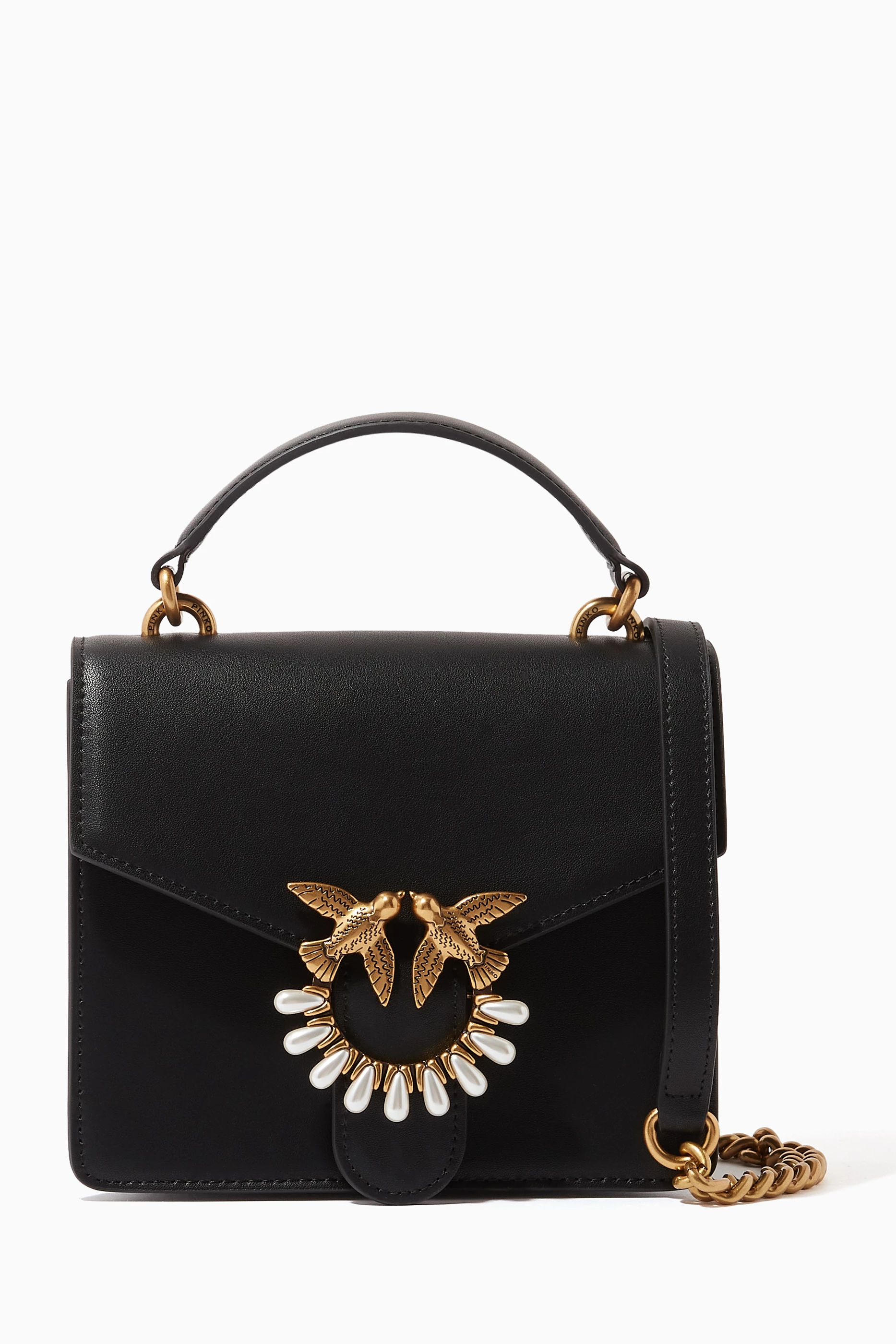 Buy PINKO Black Love Mini Top Handle Simply Jewel Bag in Leather