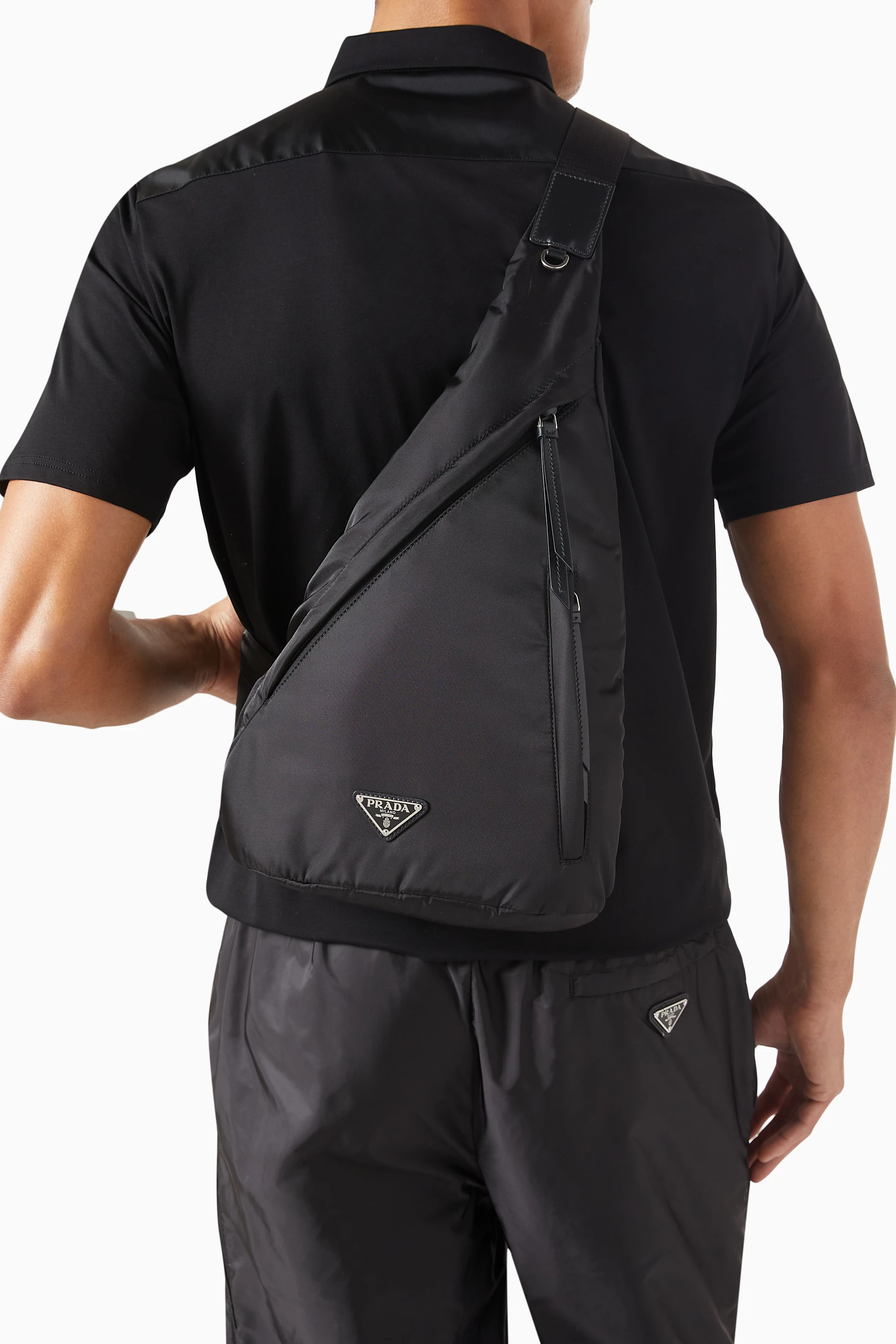 Buy Prada Black Sling Backpack in Re Nylon Saffiano Leather for Men Online Ounass Kuwait
