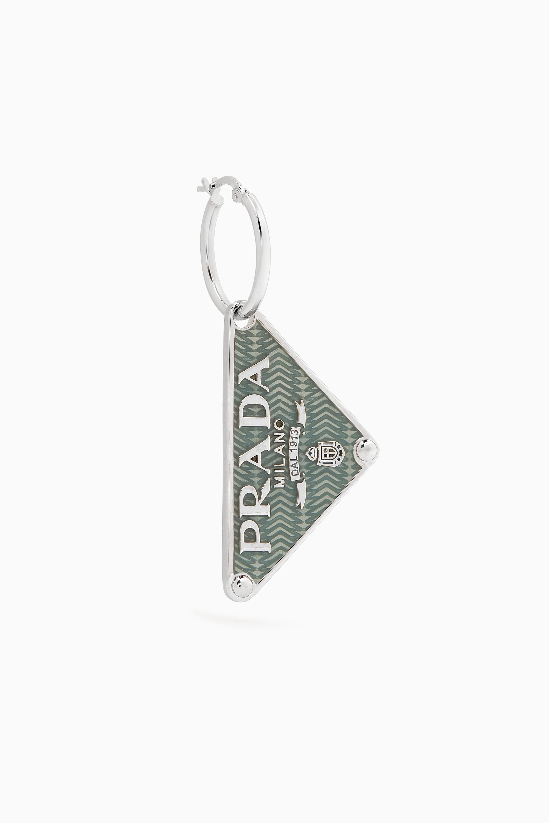 Buy Prada Blue Triangle Logo Single Pendant Earring in Metal for