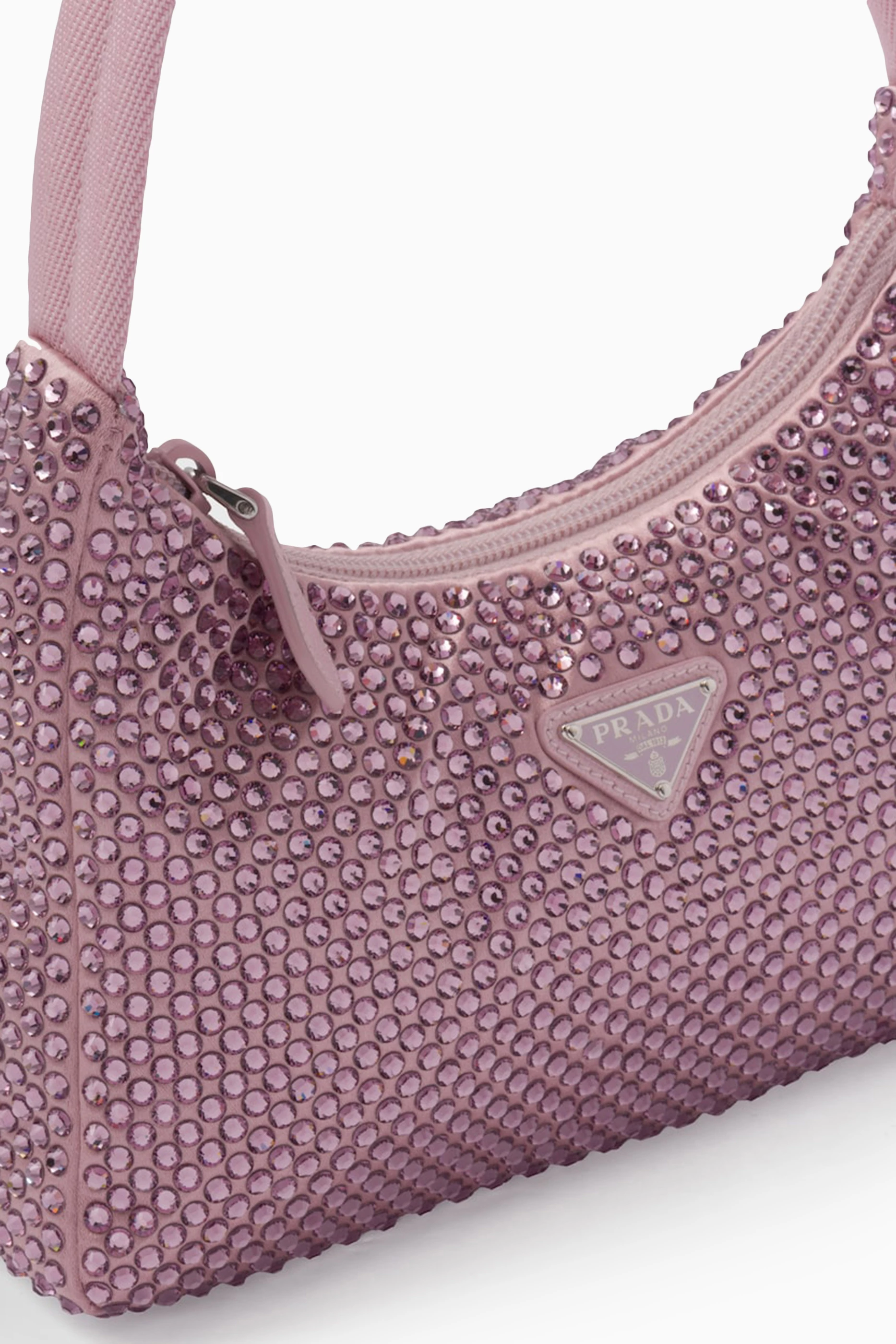 Buy Prada Pink Re-Edition 2000 Mini Hobo Bag in Crystal