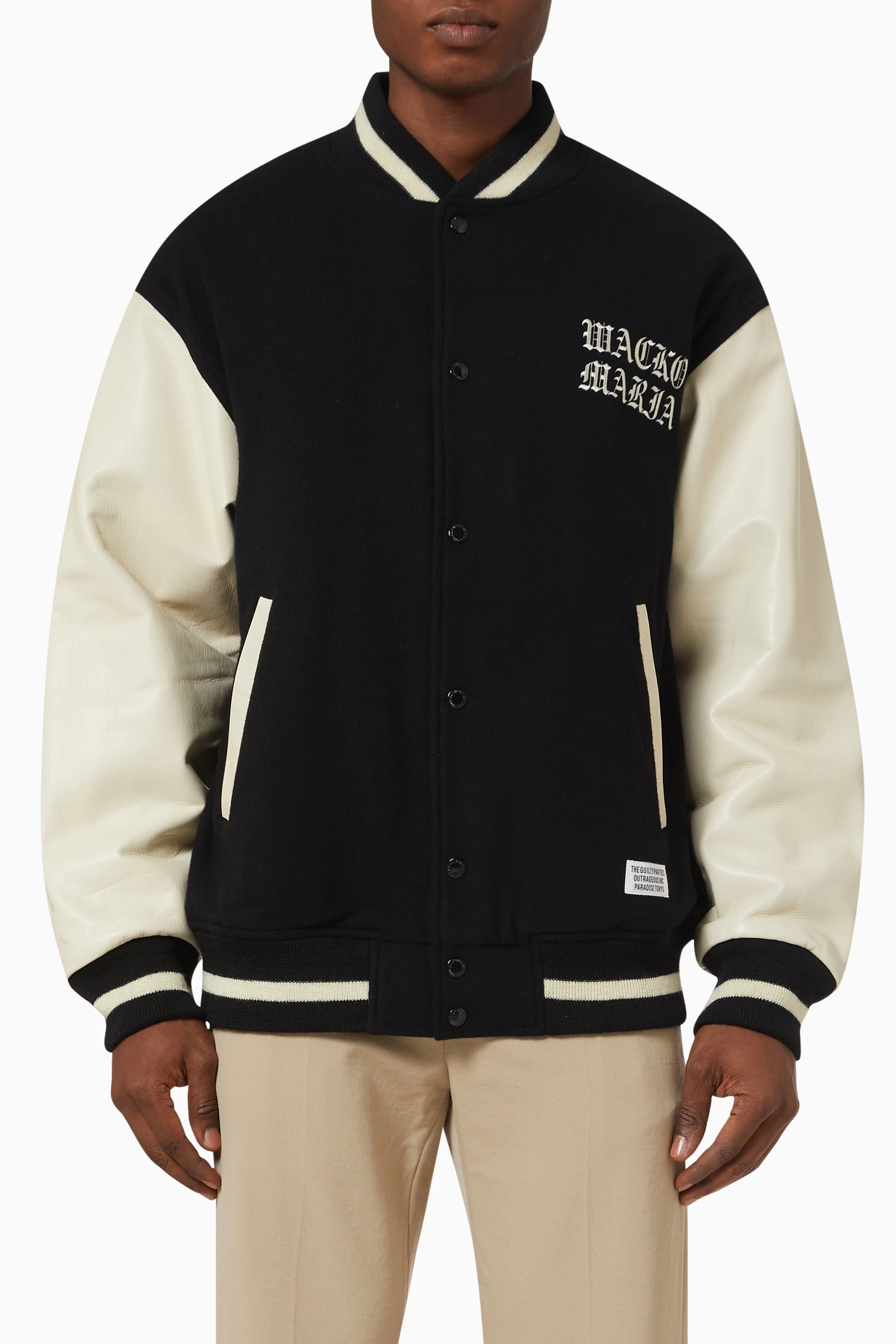 Buy WACKO MARIA Black Logo Varsity Jacket in Wool Leather for Men Online Ounass Kuwait