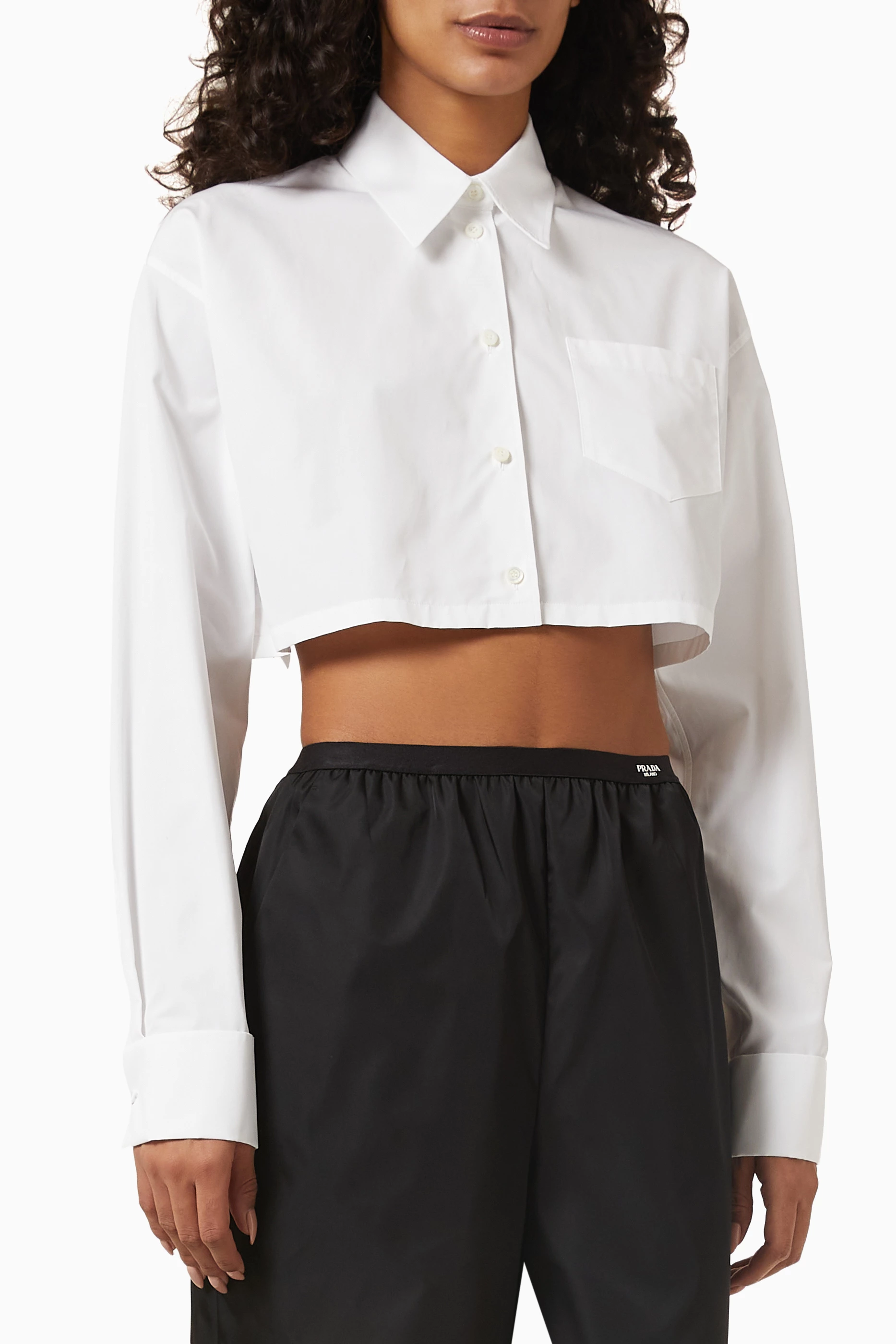 Tシャツ・カットソー PRADA FW25 White poplin shirt (UCM60810HT F0009) Prada White Poplin Shirt Luxurious Cotton Classic Fit – LOZURI®