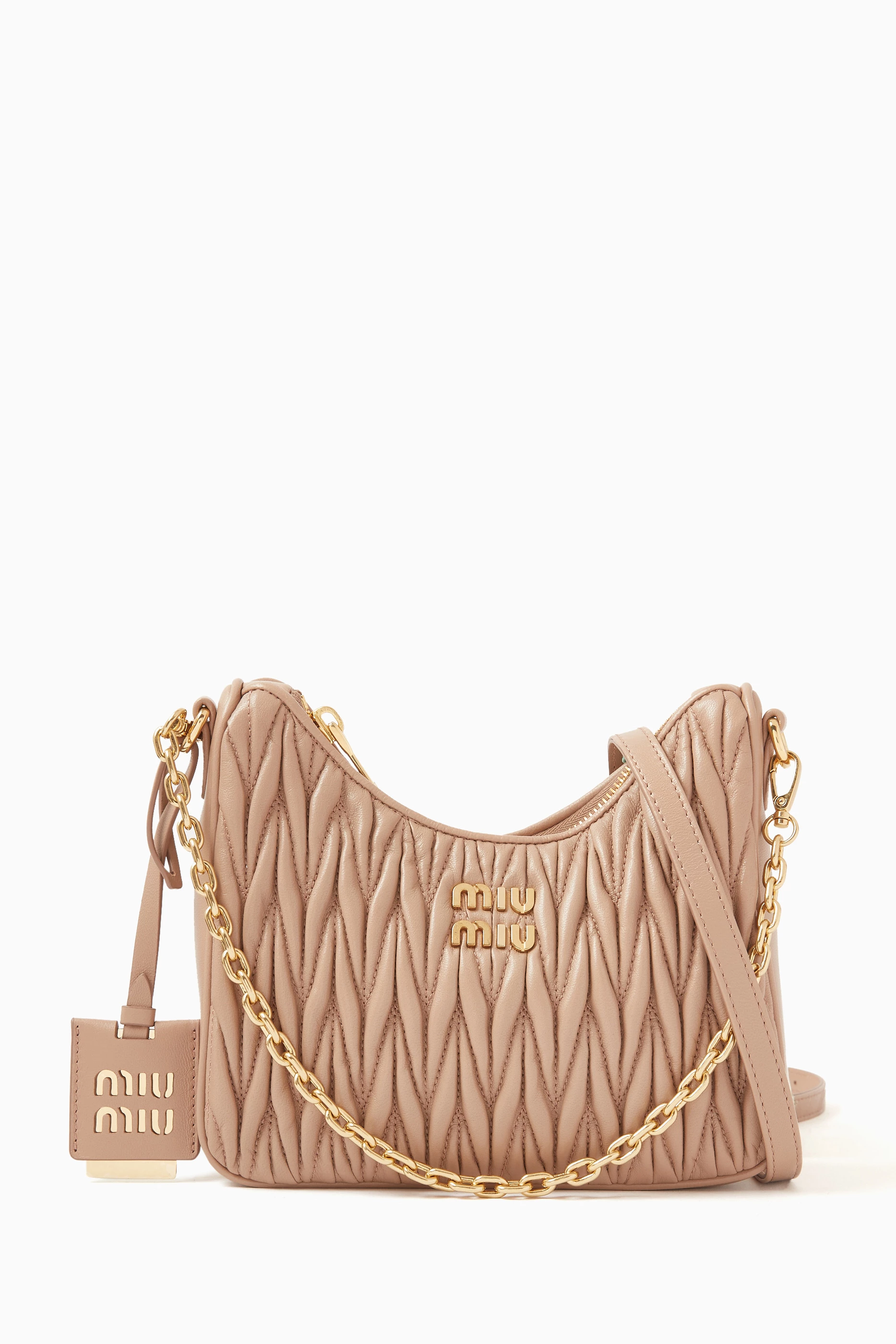 Buy Miu Miu Neutral Small Matelassé Shoulder Bag in Leather