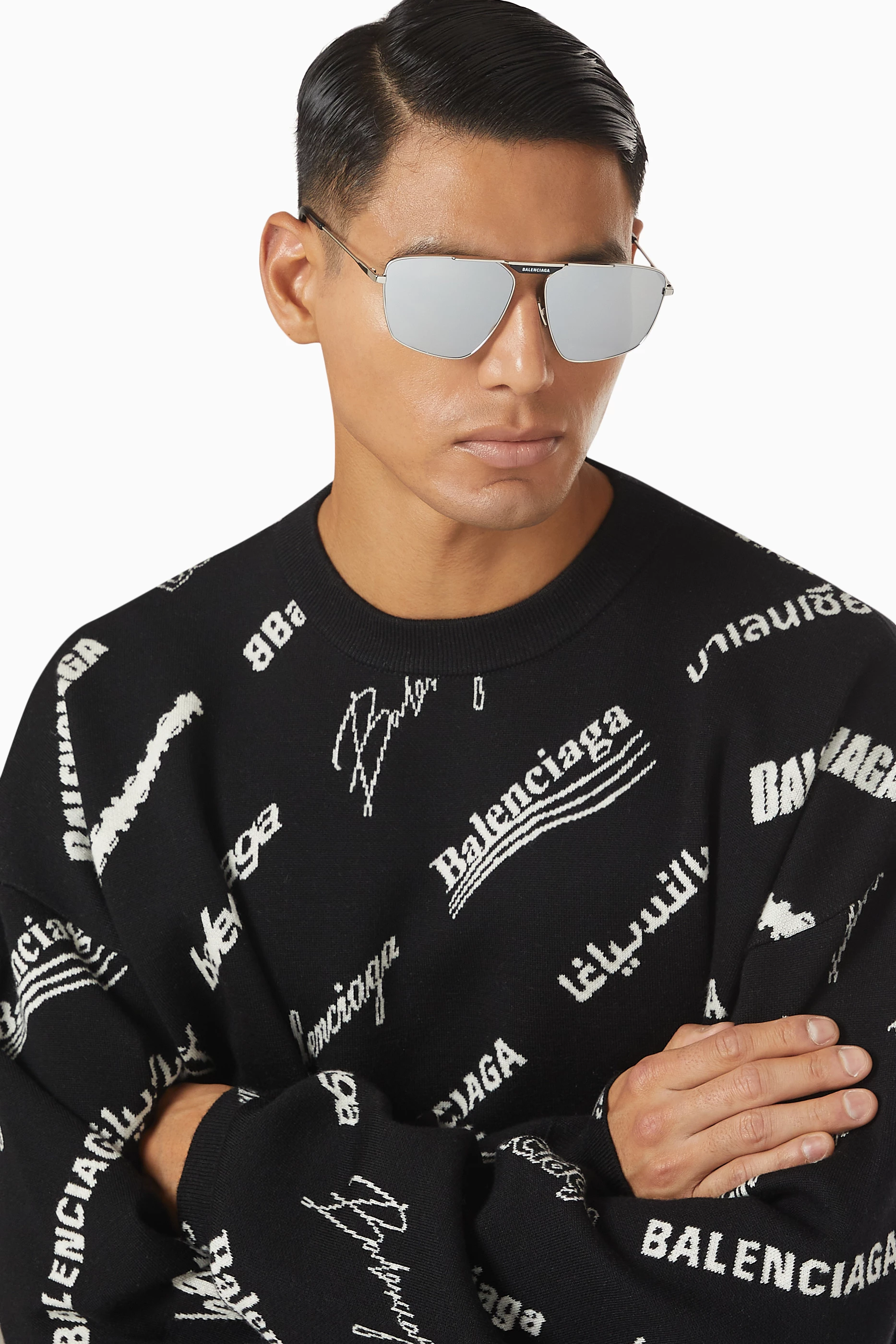 Buy Balenciaga Silver Tag 2.0 Navigator Sunglasses in Metal