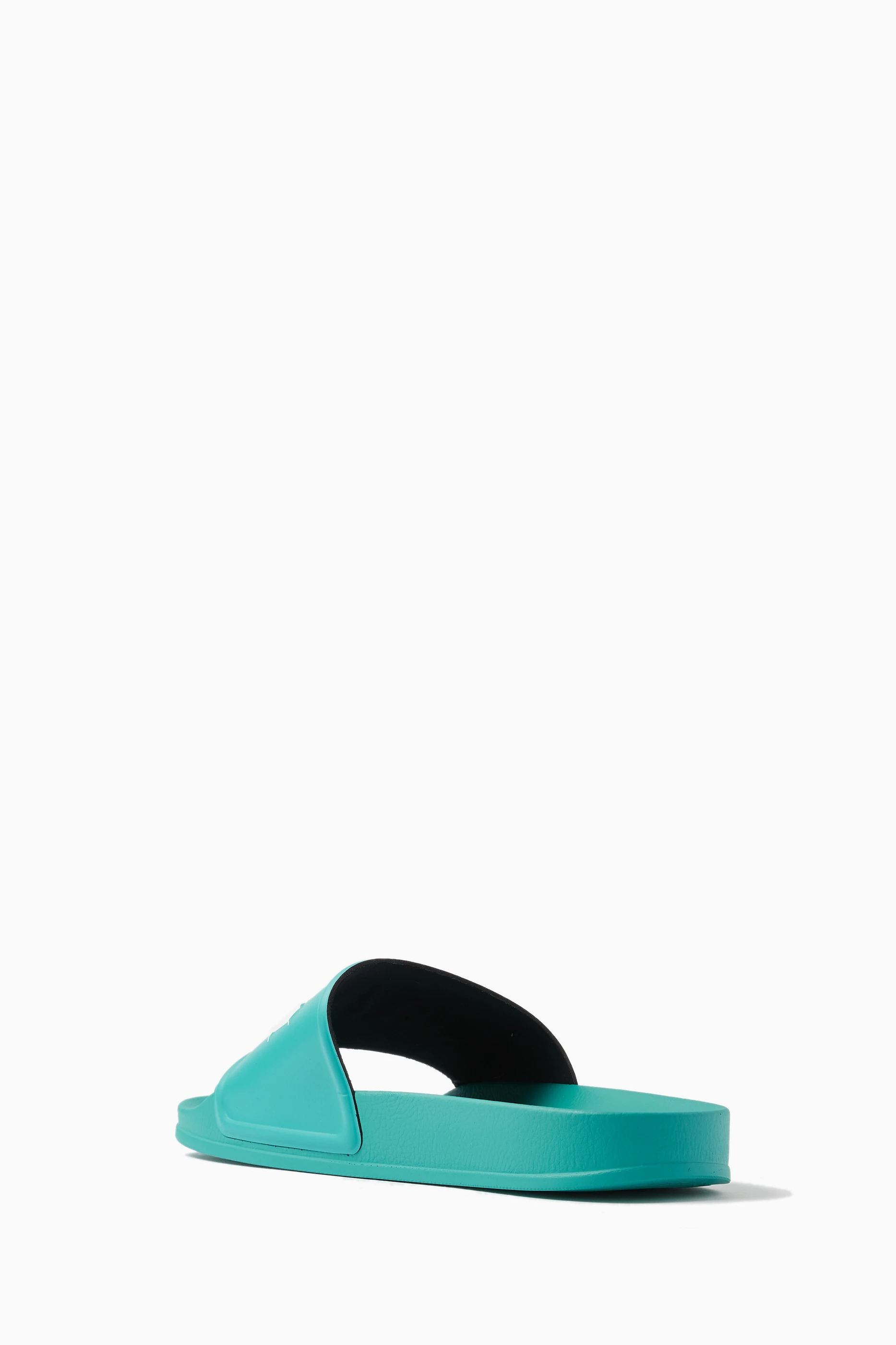 Buy Palm Angels Blue Pool Slide Logo Sandals in PU & Rubber 