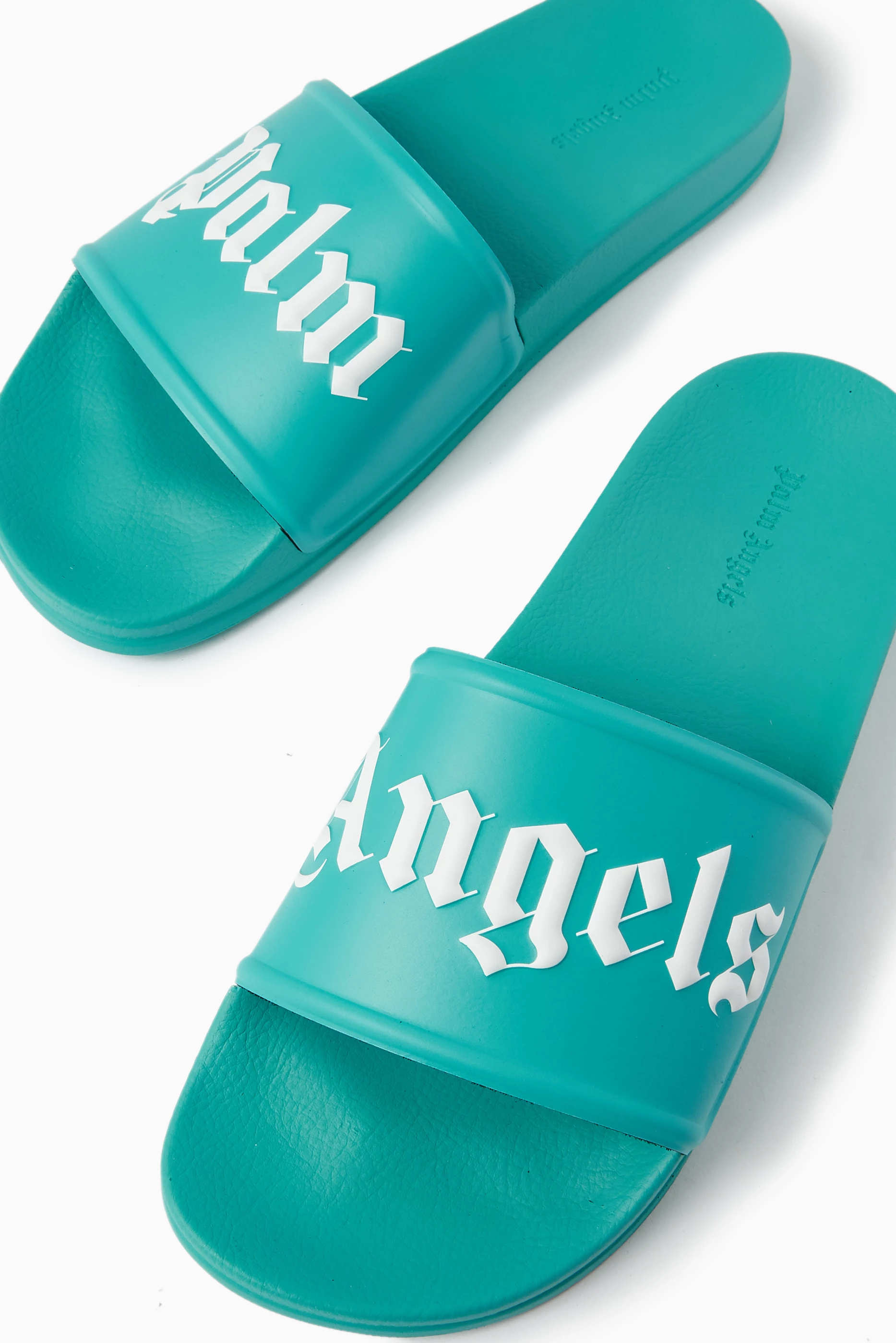Palm Angels LIGHT BLUE POOL SLIDER LOGO Sandals Men’s Size 10 Buy Palm Angels Blue Pool Slide Logo Sandals in PU & Rubber  main image 3