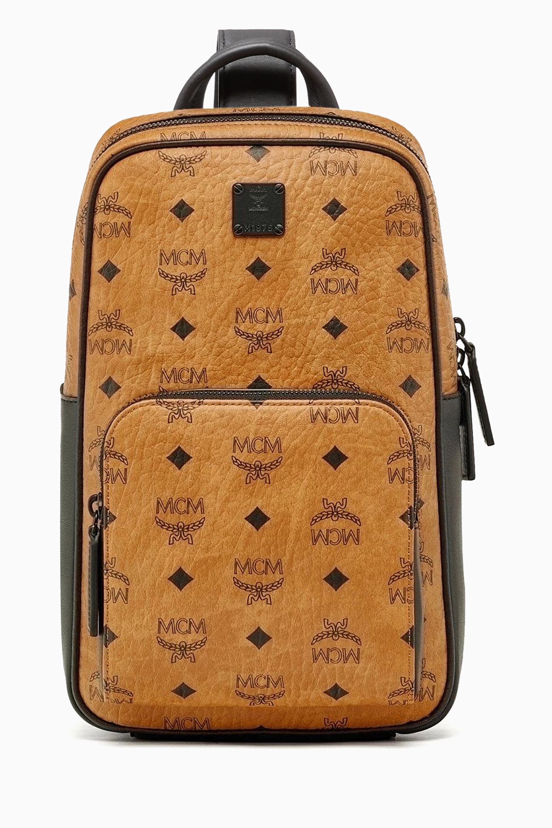 Buy MCM Brown Small Aren Sling Bag in Visetos for UNISEX