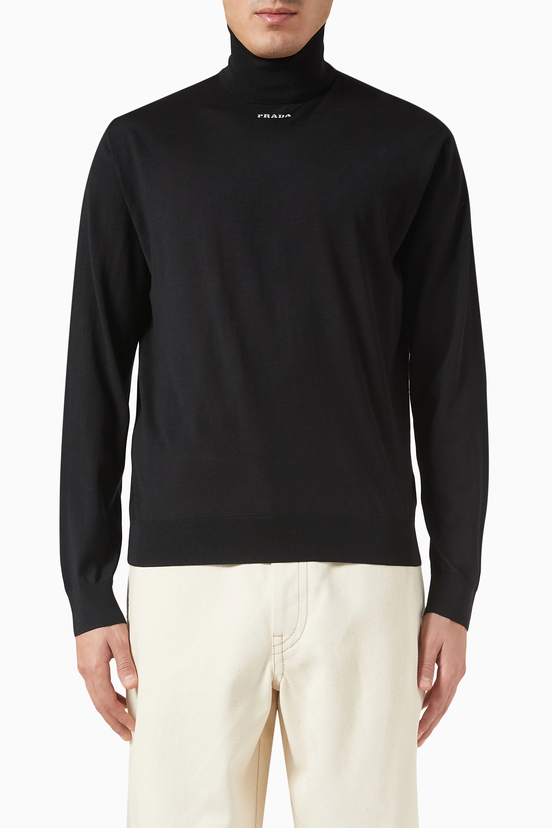 Buy Prada Black Logo Turtleneck Sweater in Virgin Wool for Men Online Ounass Kuwait