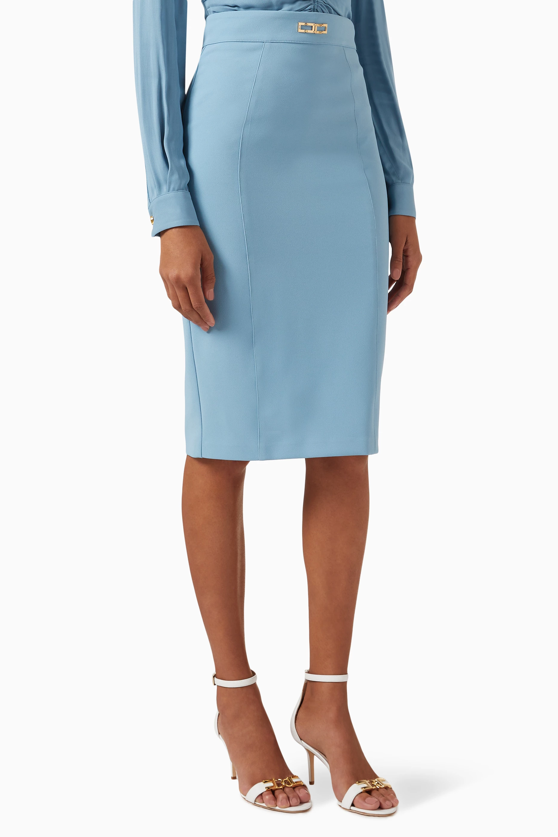 Buy Elisabetta Franchi Blue Pencil Skirt in Stretch Jersey