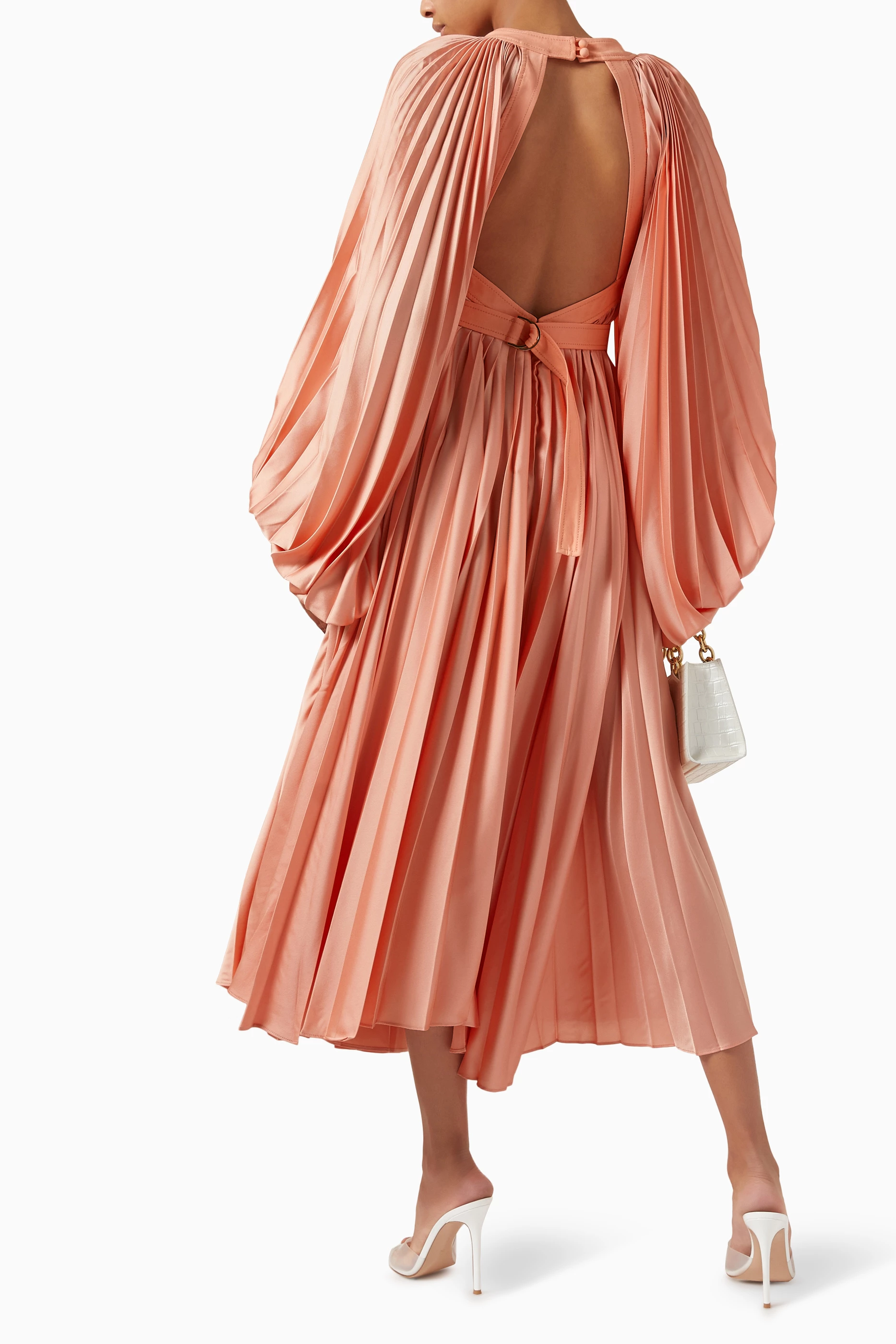 Buy Acler Orange Moston Pleated Midi Dress for Women Online | Ounass Kuwait