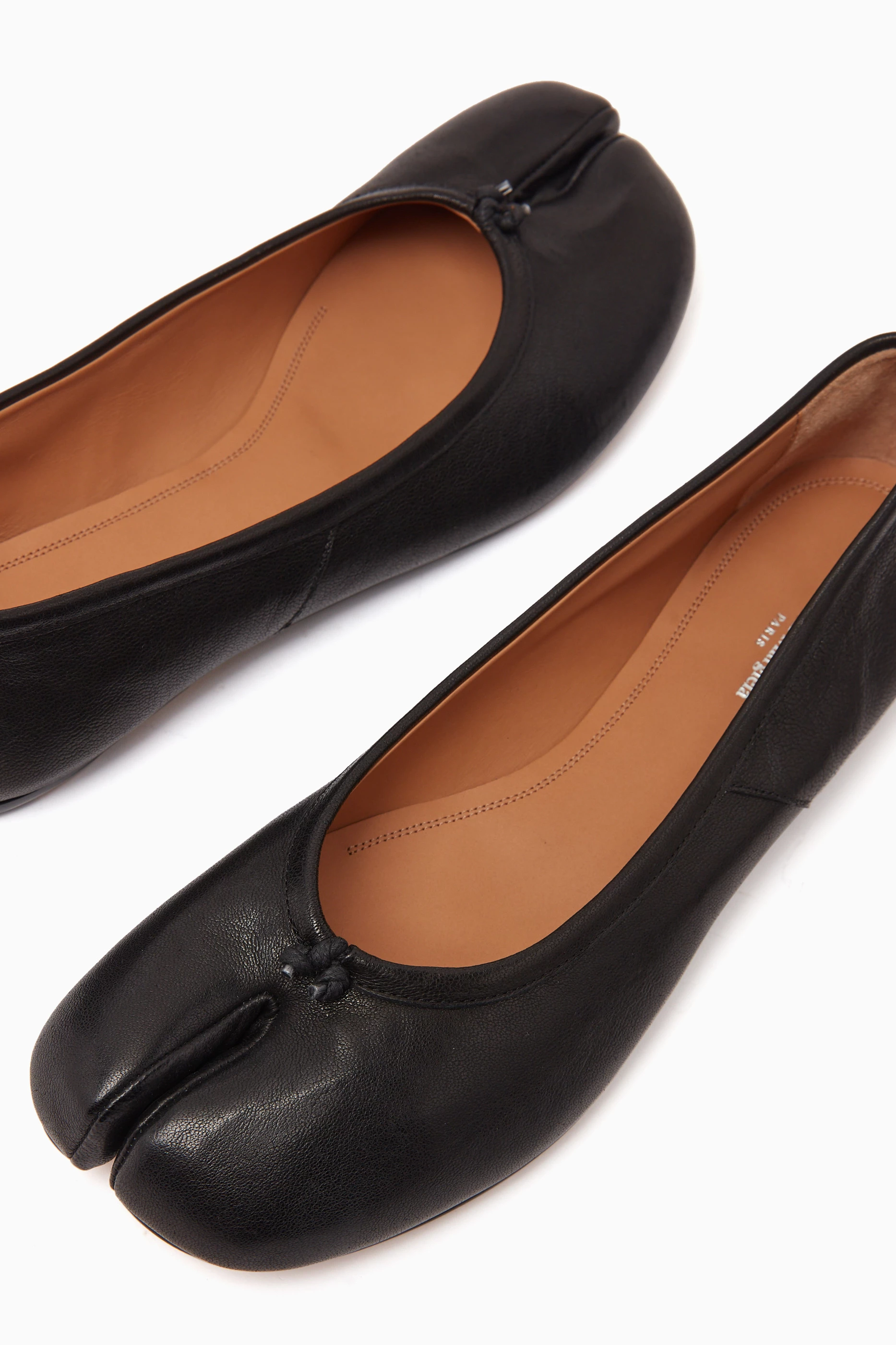 Buy Maison Margiela Black Tabi Ballerina Flats in Leather for