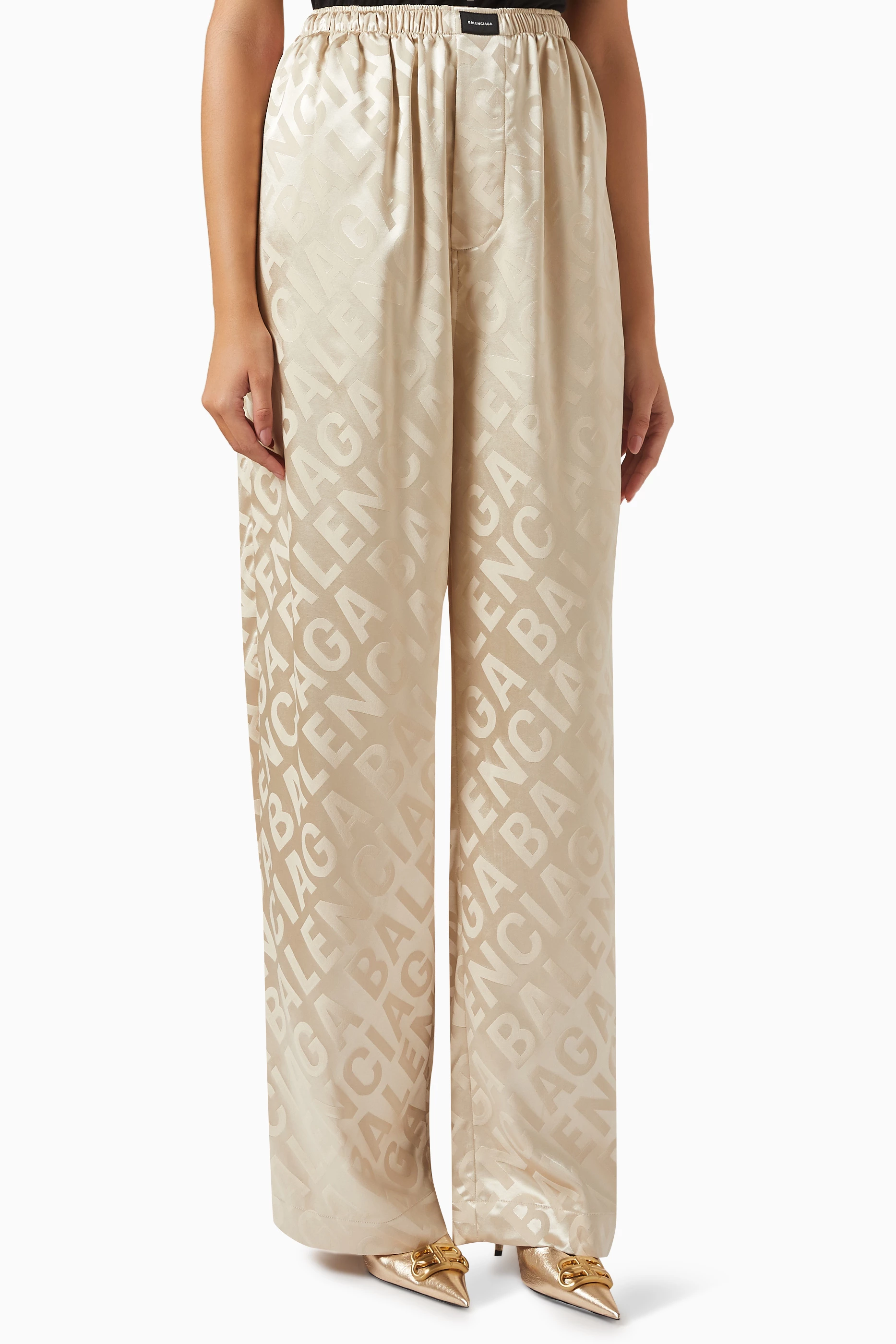 Buy Balenciaga Neutral Logo Jacquard Pyjama Pants in Organic