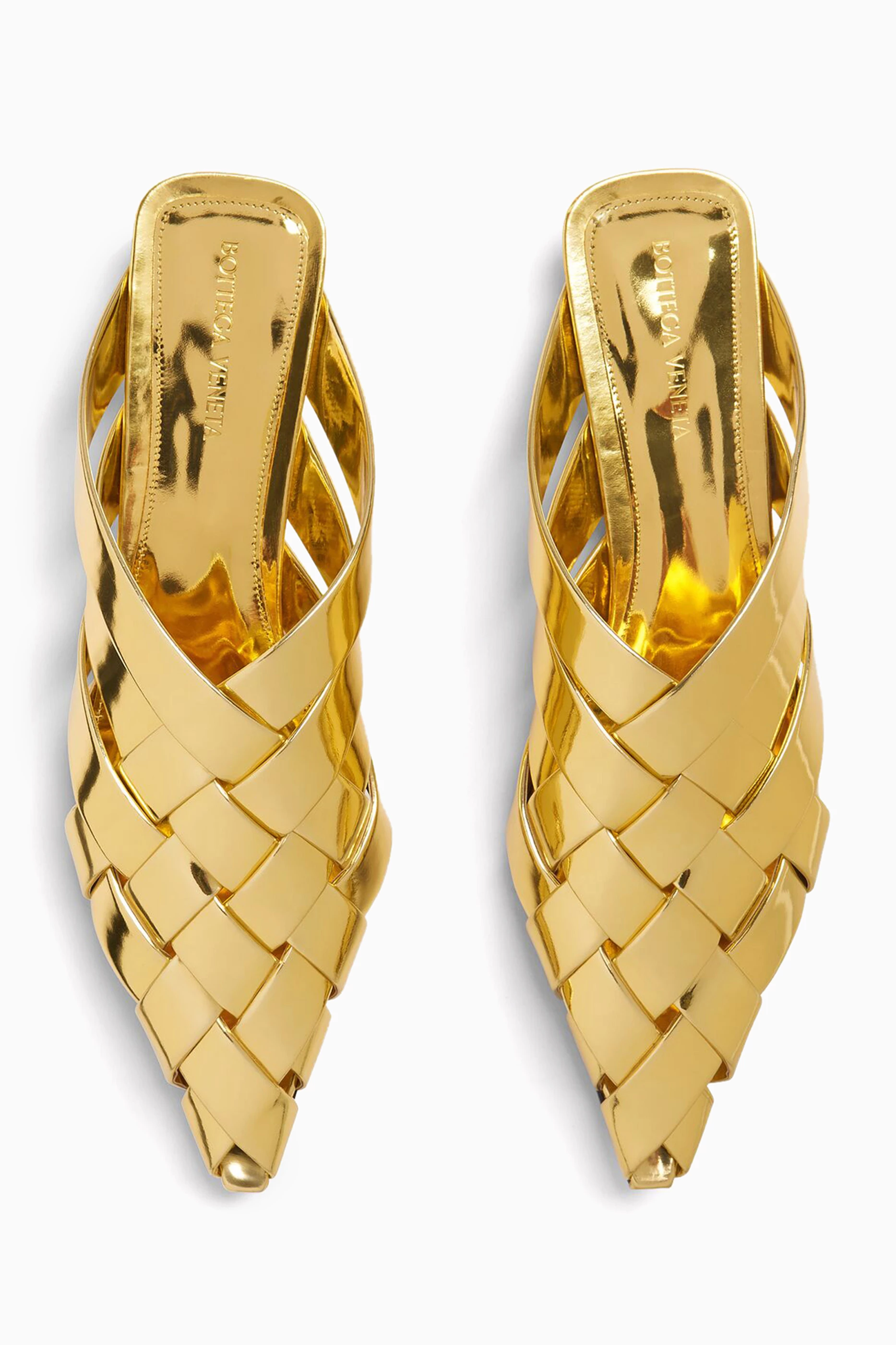 Buy Bottega Veneta Gold Alfie Slippers in Laminated Leather for