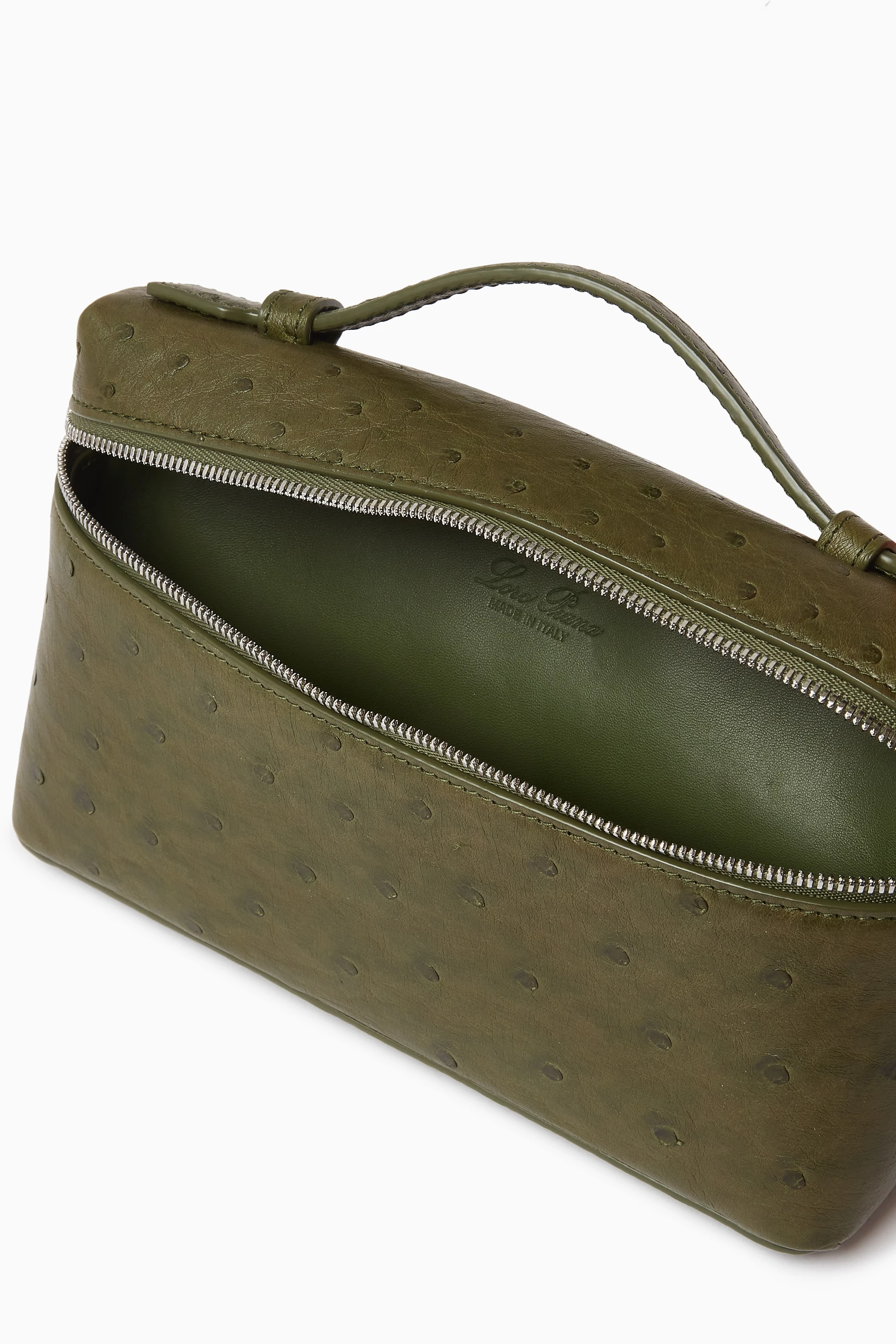 Buy Loro Piana Green Extra Pocket Pouch L19 Bag in Ostrich leather
