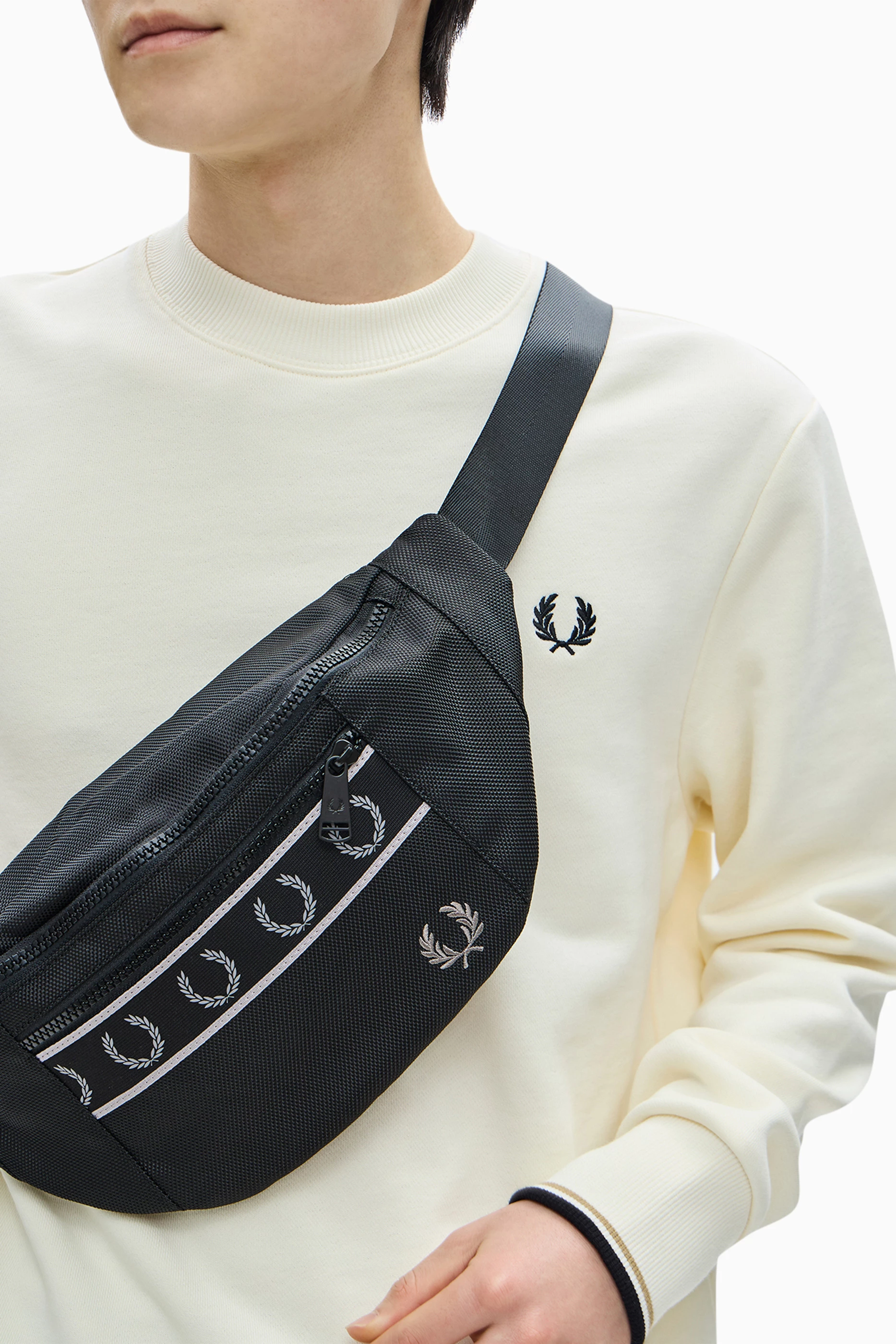 Buy Fred Perry Black Contrast Tape Crossbody Bag in Durable