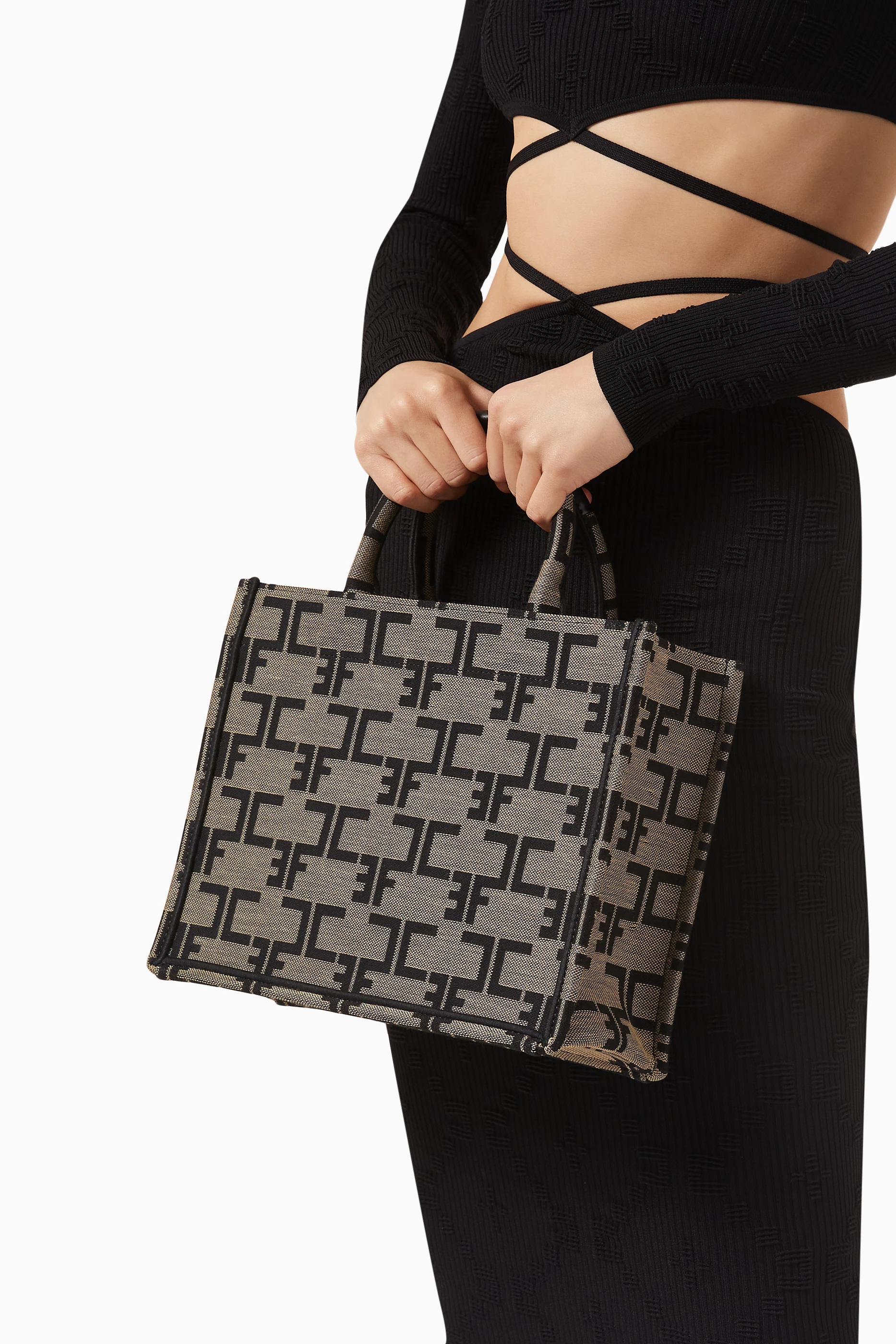 トートバッグ Elisabetta Franchi SMALL TOTE RAFIA JACQUARD Small tote bag in jacquard raffia | Elisabetta Franchi