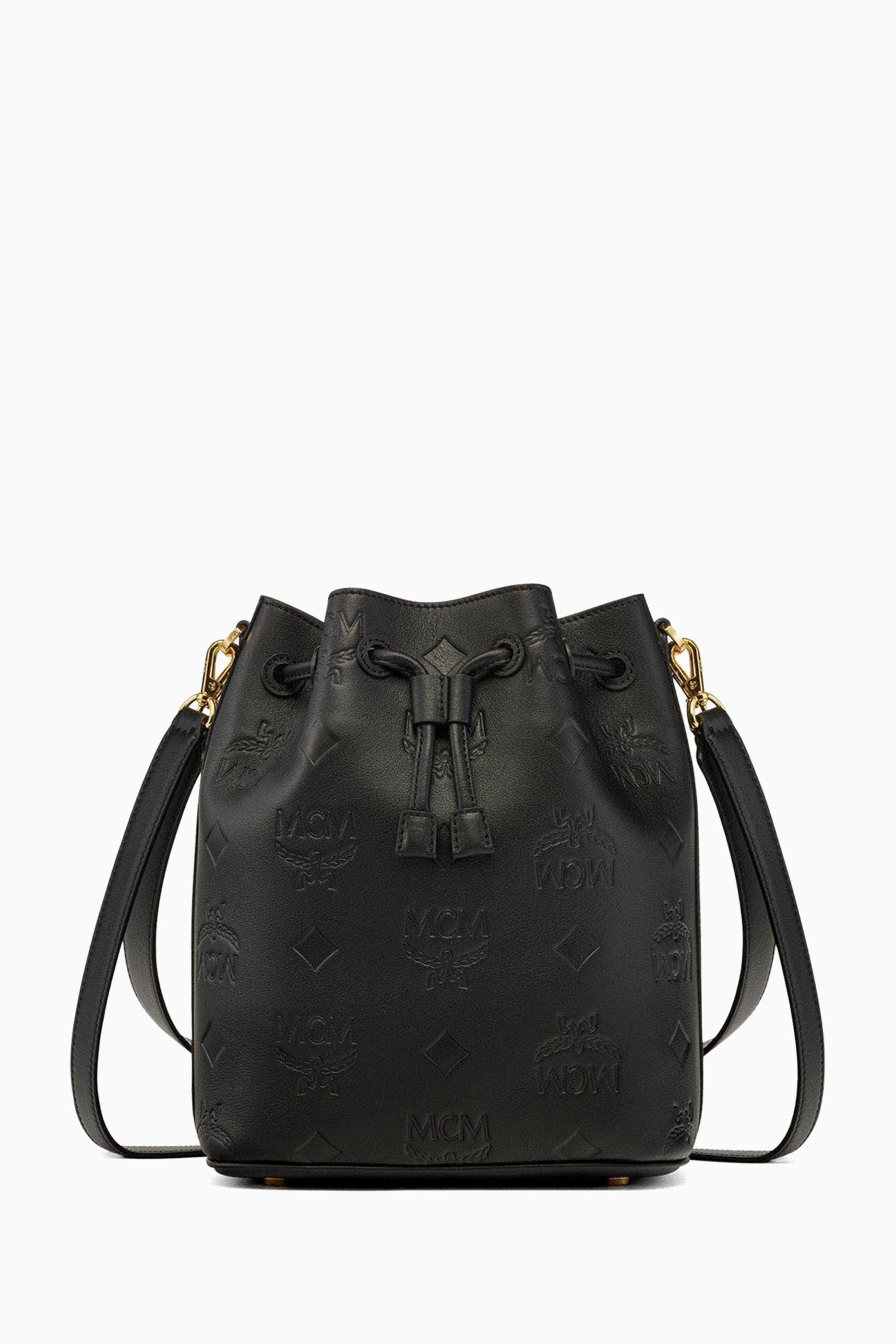 Buy MCM Black Medium Dessau Drawstring Bag in Embossed 