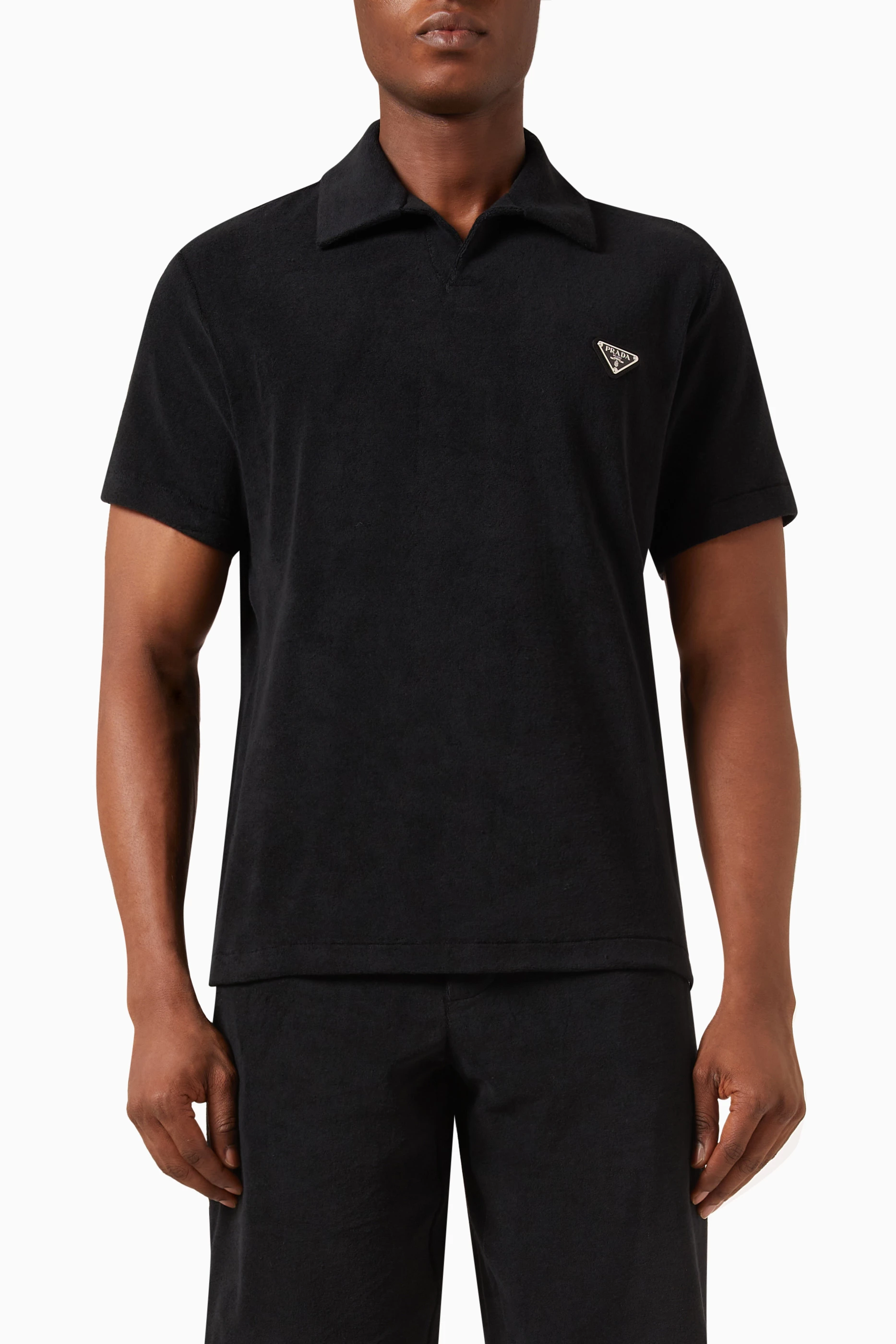 Buy Prada Black Logo Polo Shirt in Terrycloth for Men Online