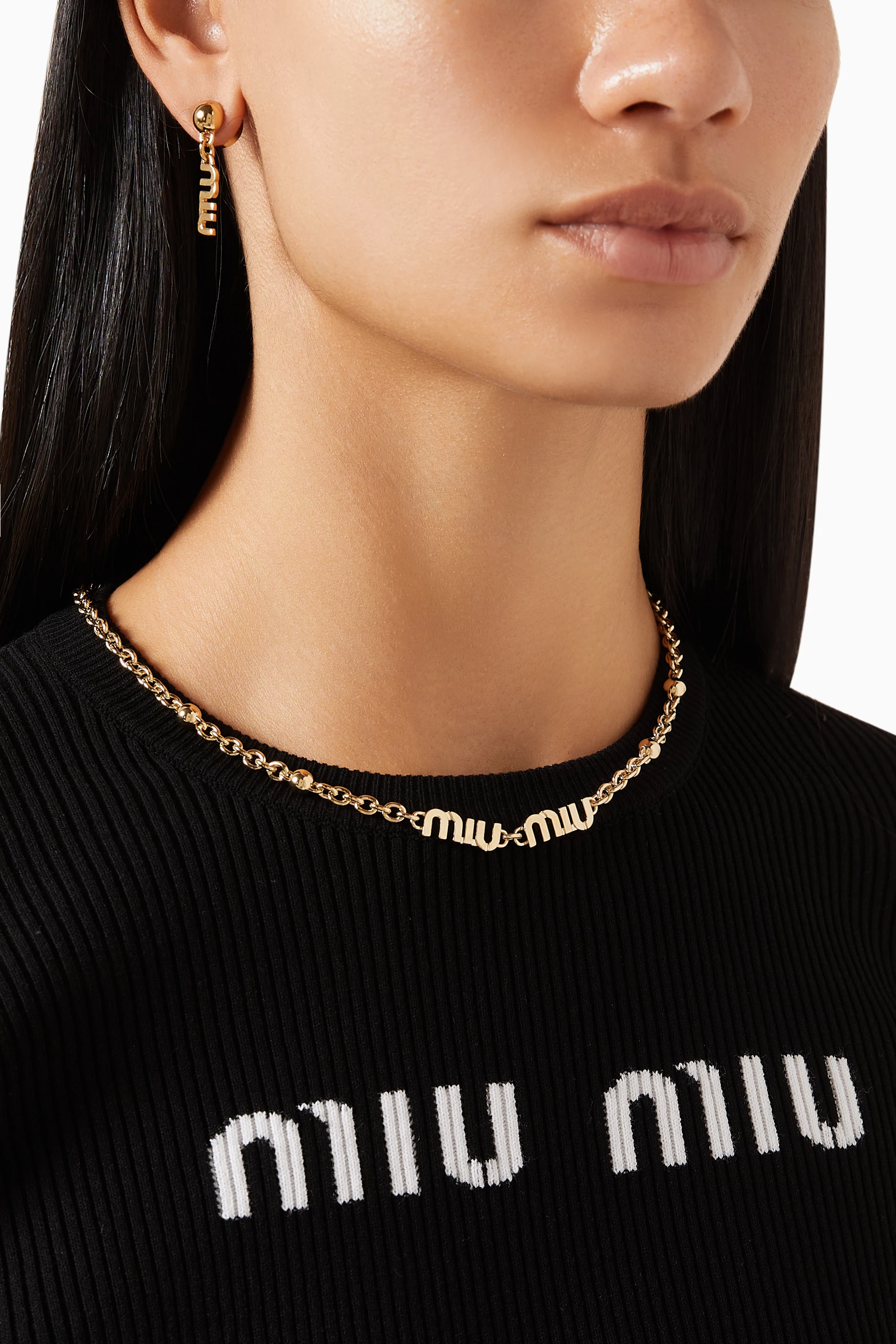 Buy Miu Miu Gold Logo Necklace in Metal for Women Online | Ounass 
