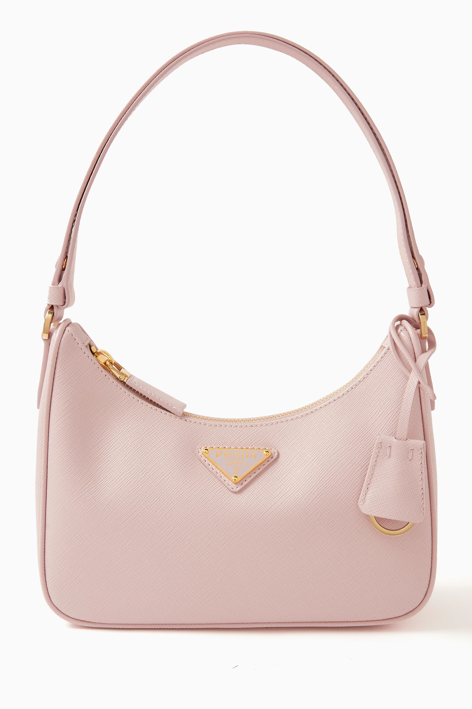 Buy Prada Pink Small Logo Shoulder Bag in Saffiano Leather for