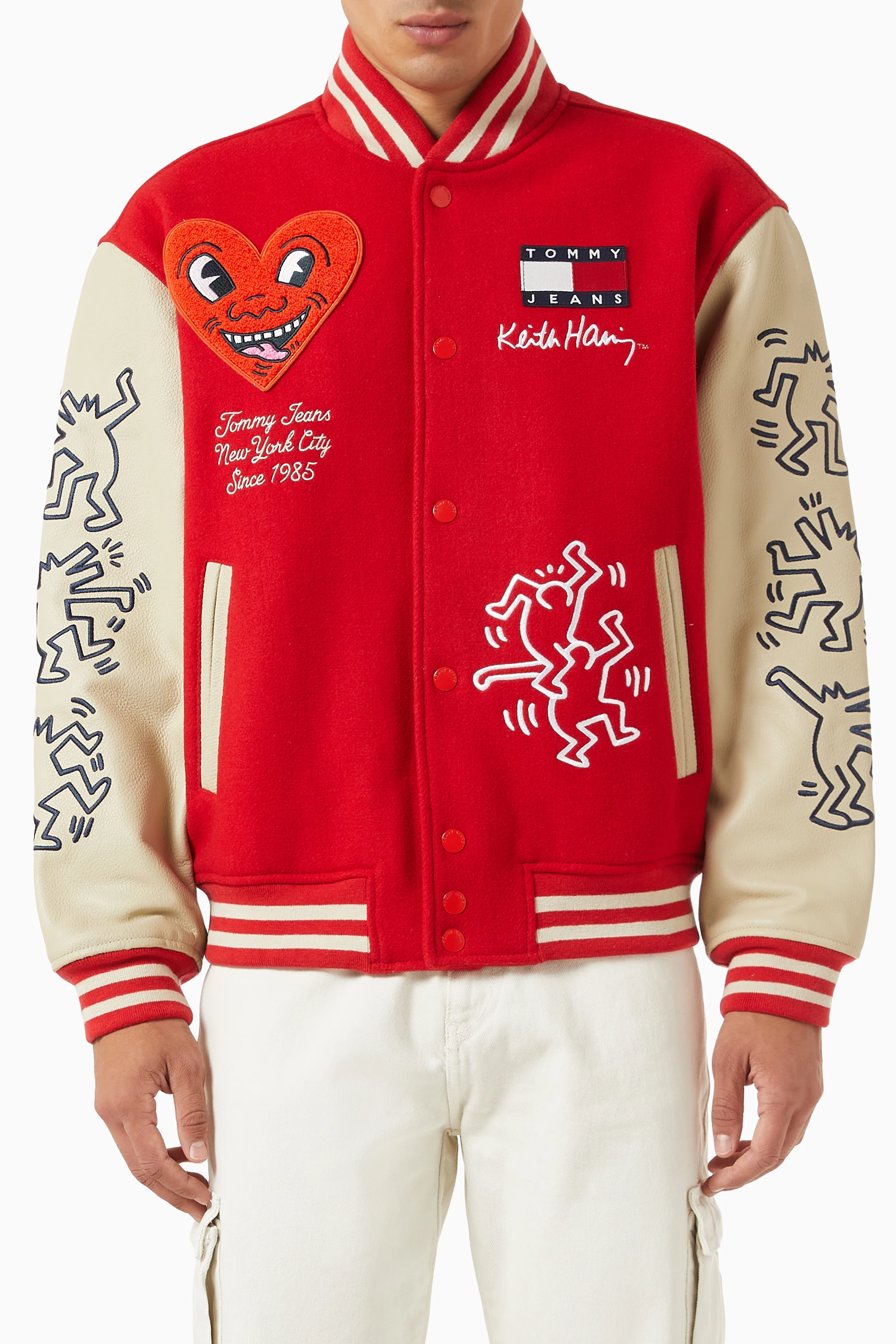 Buy Tommy Jeans Red x Keith Haring Varsity Jacket in Wool Blend for Men Online Ounass Kuwait