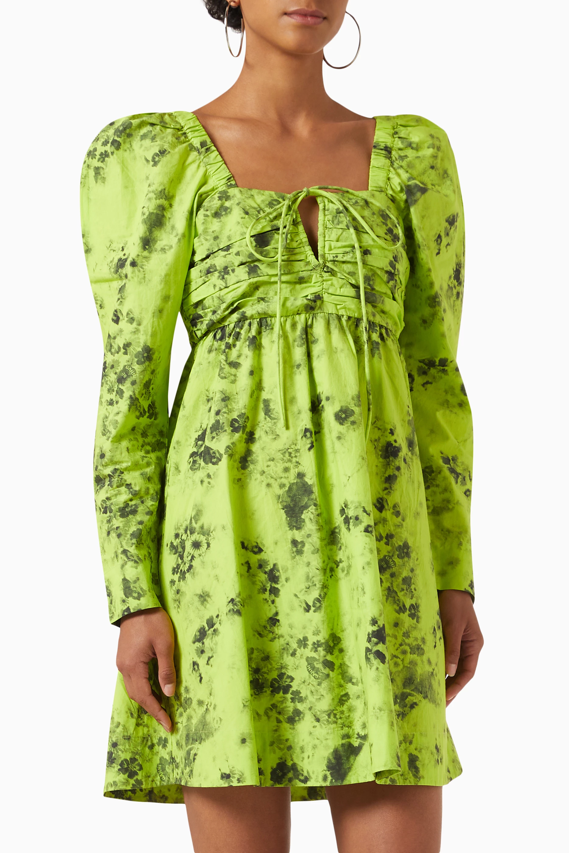 Buy Ganni Green Printed Mini Dress in Organic Cotton for Women Online |  Ounass Kuwait