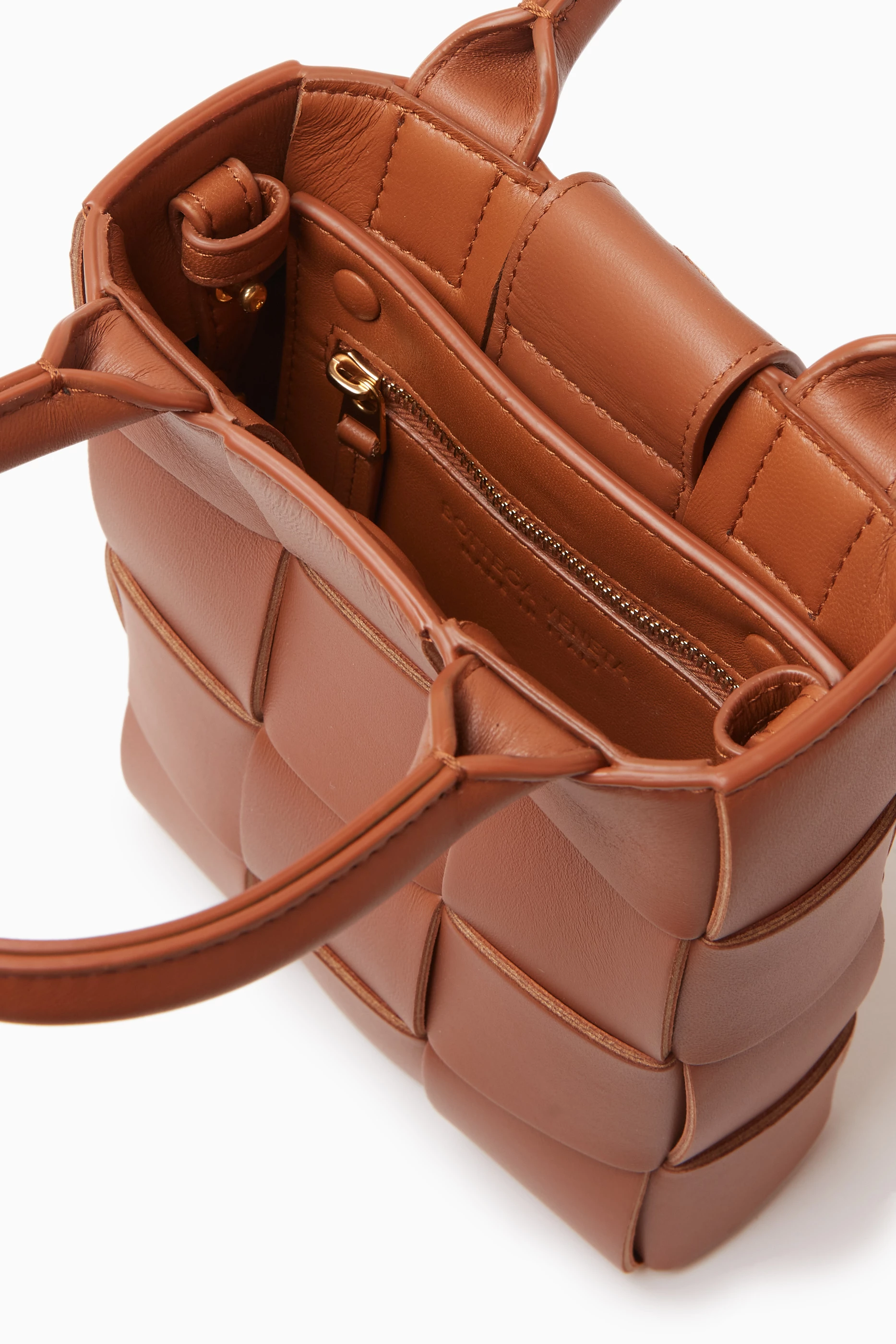 Buy Bottega Veneta Brown Mini Cassette Tote Bag in Intreccio