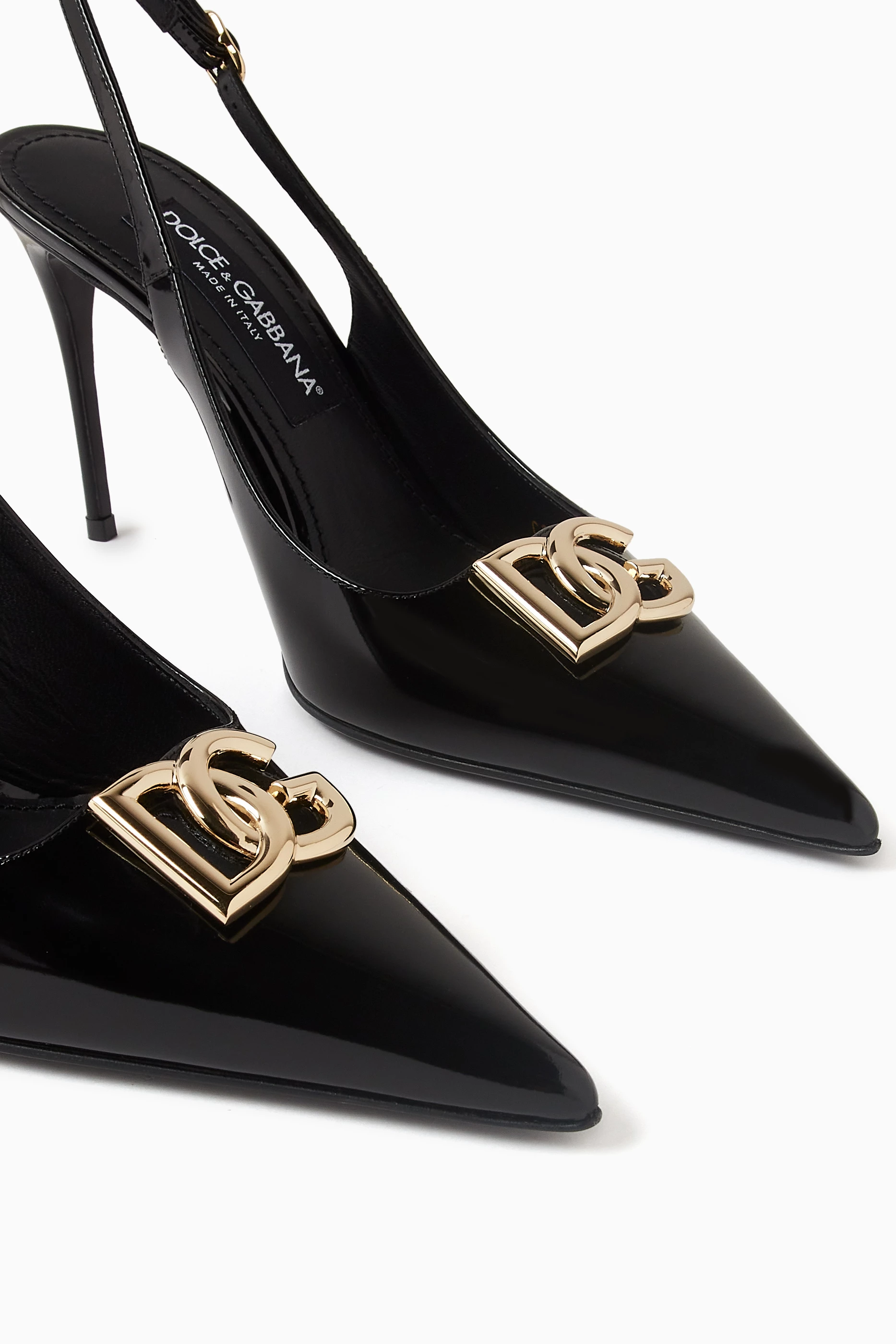 Buy Dolce Gabbana Black Lollo 90 Slingback Pumps in Patent