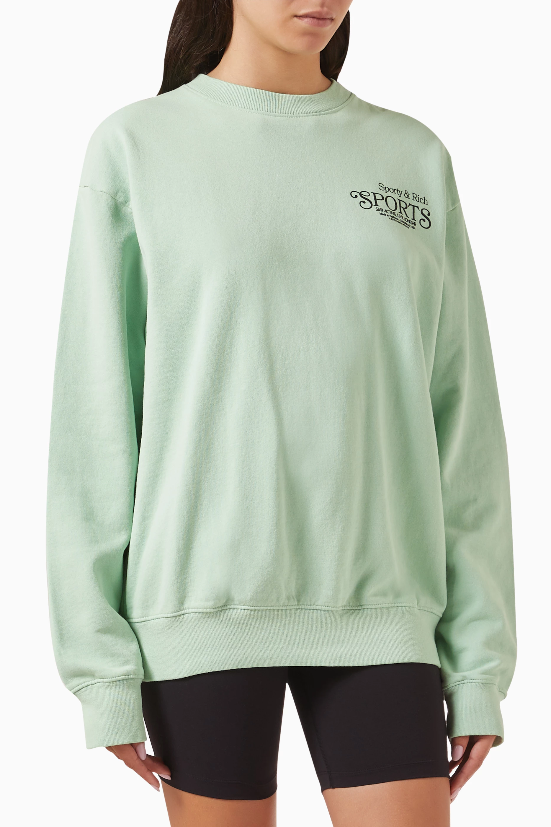 Buy Sporty Rich Green Bardot Sports Sweatshirt in Cotton for Women Online Ounass Kuwait
