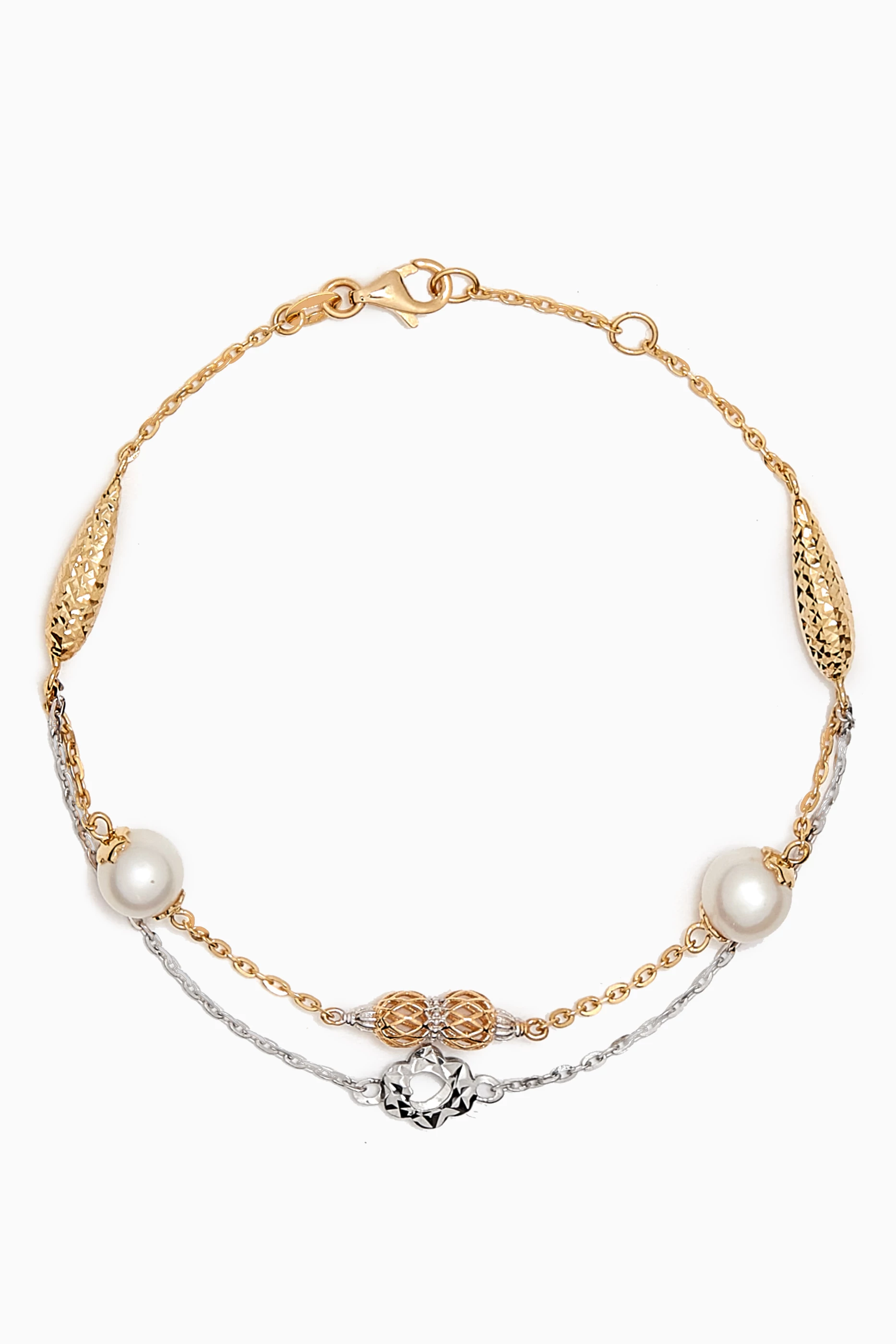 Buy Damas Multicolour Kiku Freshwater Pearl Charm Double chain Bracelet in 18kt Gold for Women Online Ounass Kuwait