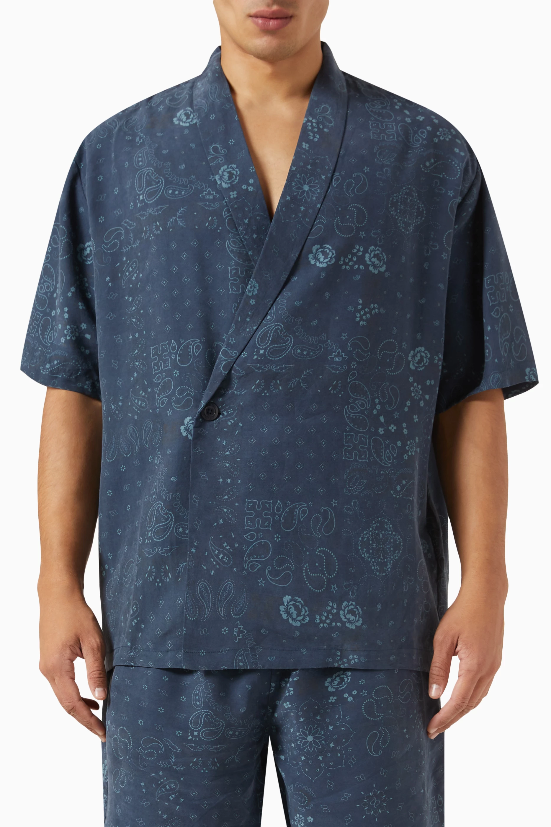 Buy Kith Blue Thompson Crossover Shirt in Cupro Linen Blend for 
