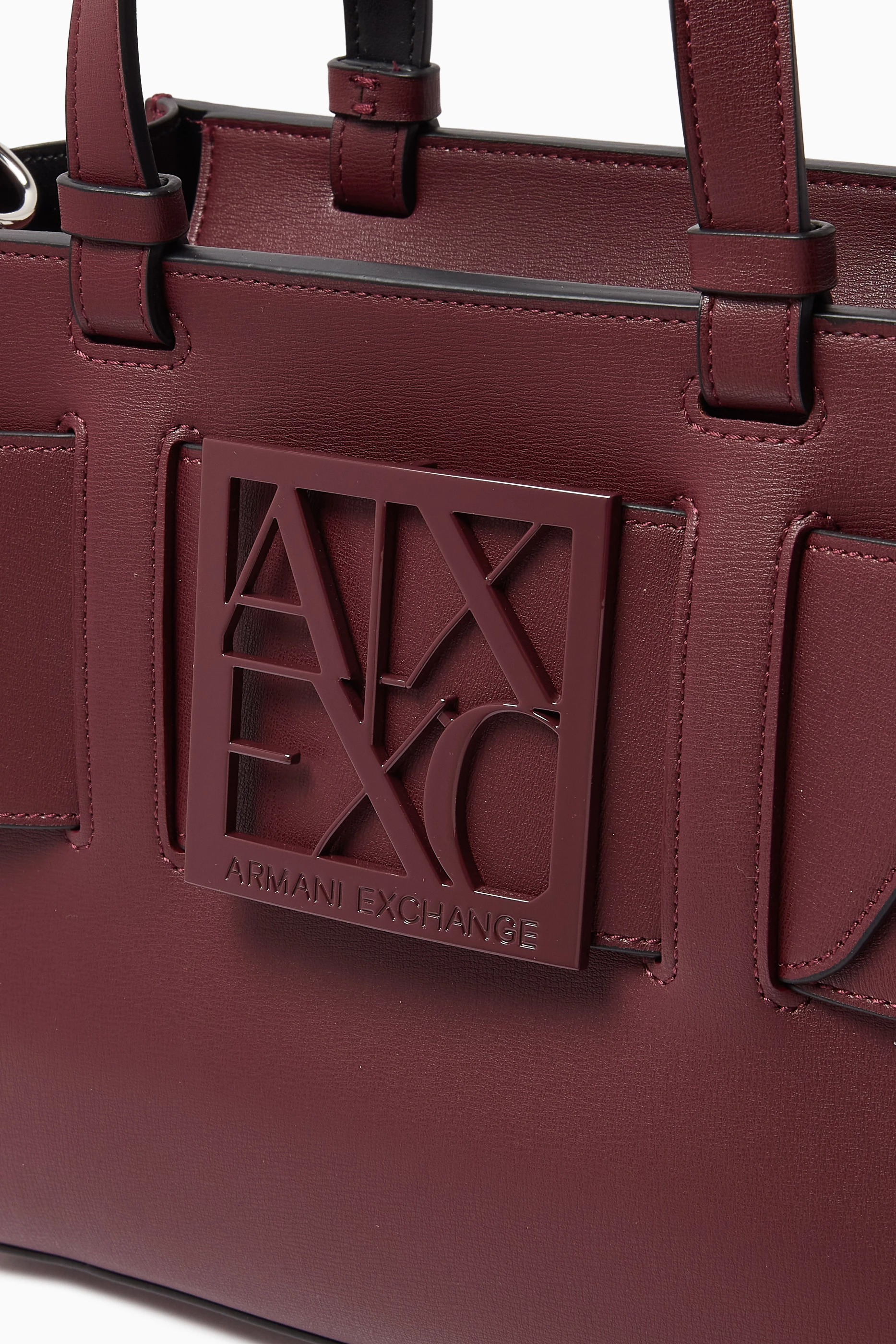 Buy Armani Exchange Burgundy Medium AX Logo Susy Tote Bag in Faux