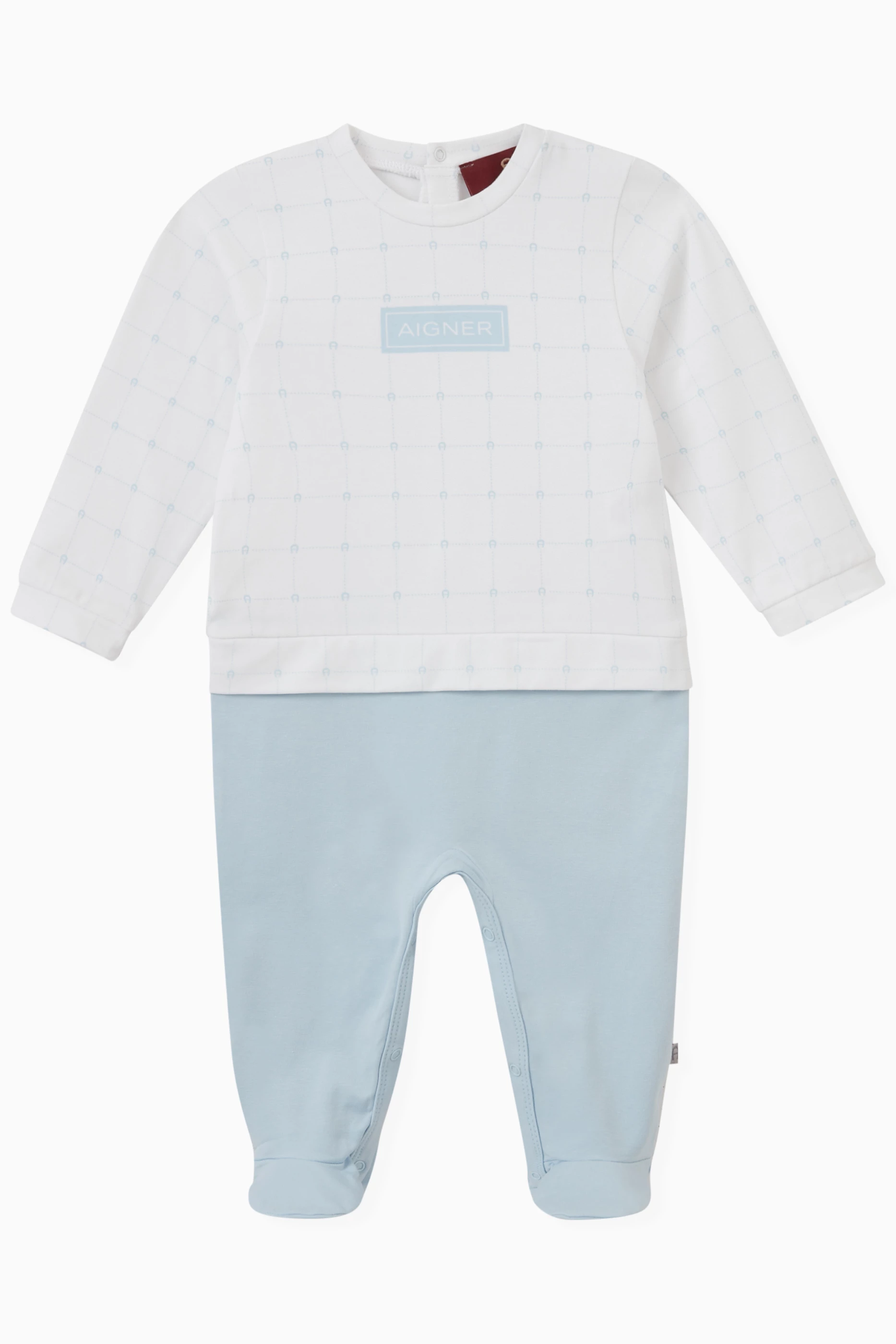 Buy AIGNER Blue Monogram Overall in Stretch Cotton for Baby Boys