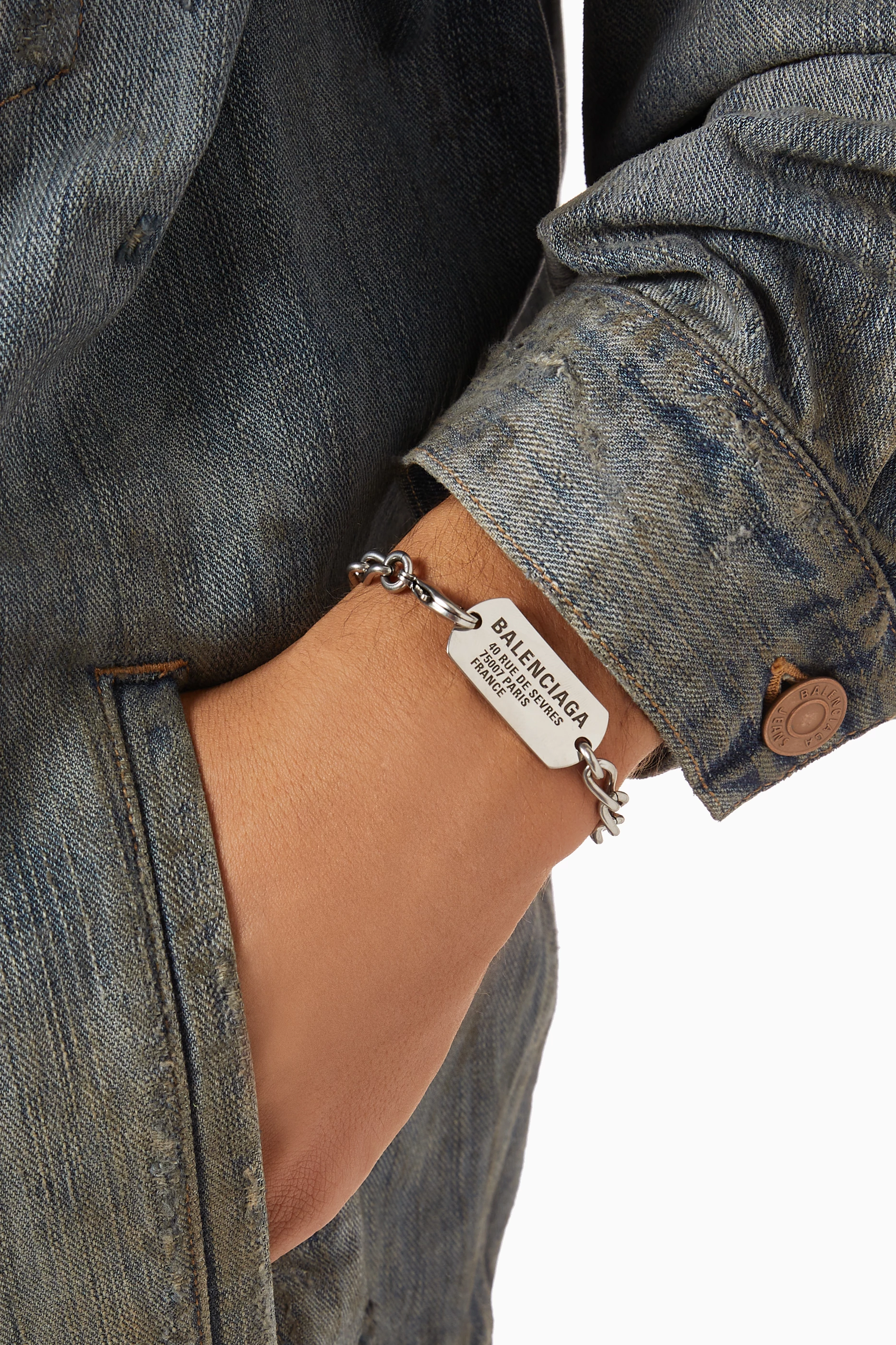 Buy Balenciaga Silver Tags Bracelet in Antique Brass for Men Online Ounass Kuwait
