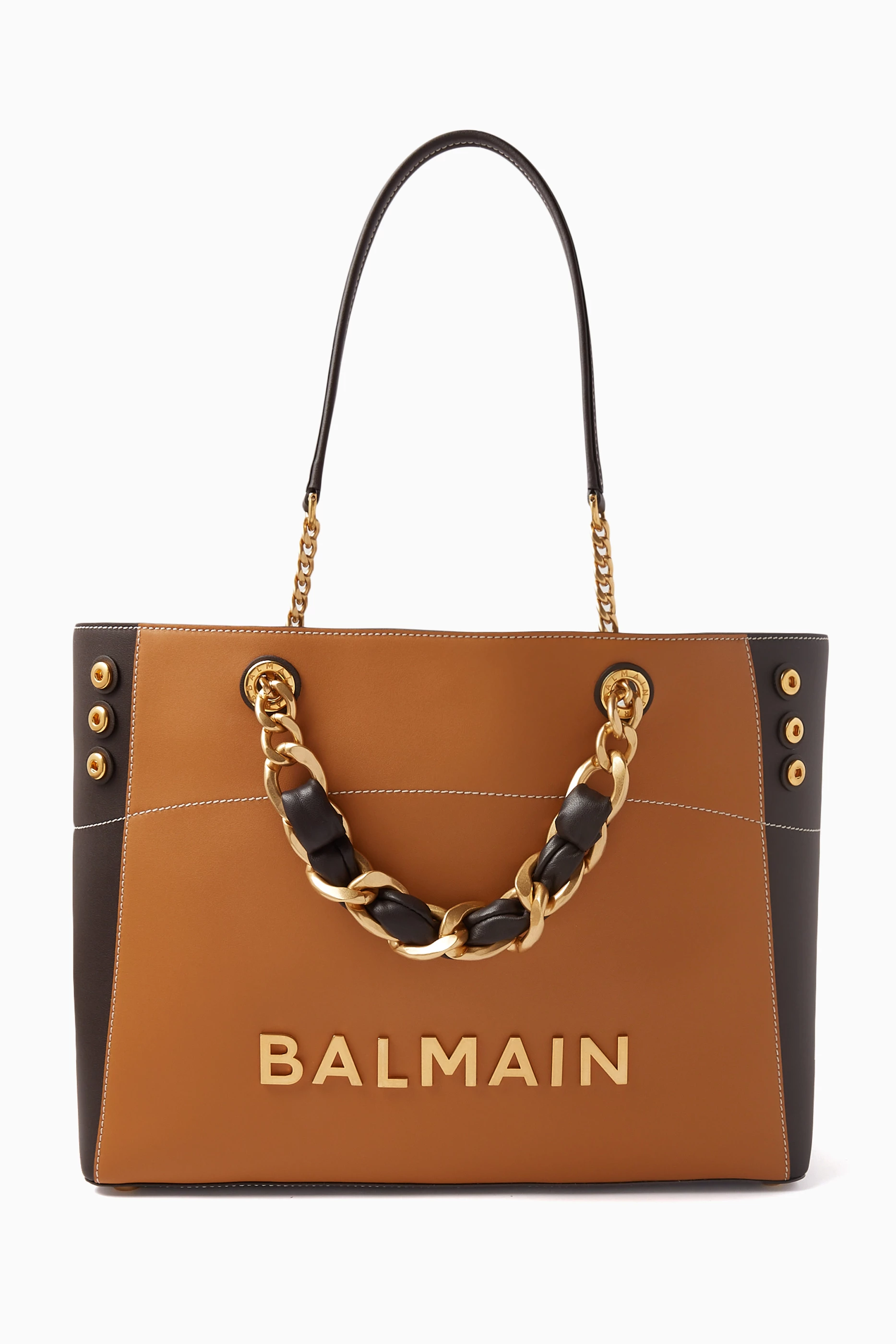 Buy Balmain Brown 1945 Soft Cabas Tote Bag in Leather for