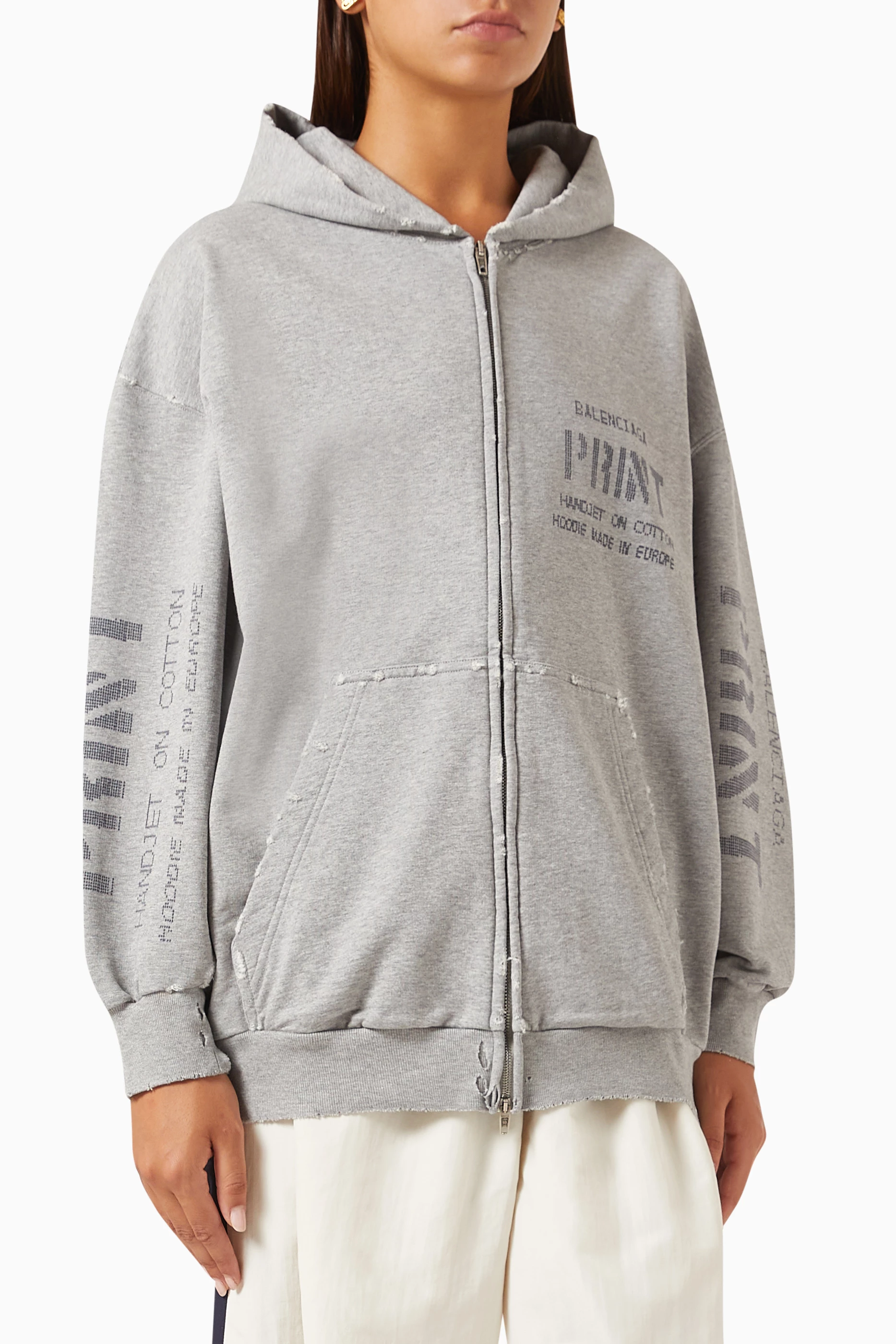 Buy Balenciaga Grey Small Fit Zip up Hoodie in Cotton for Women Online Ounass Kuwait