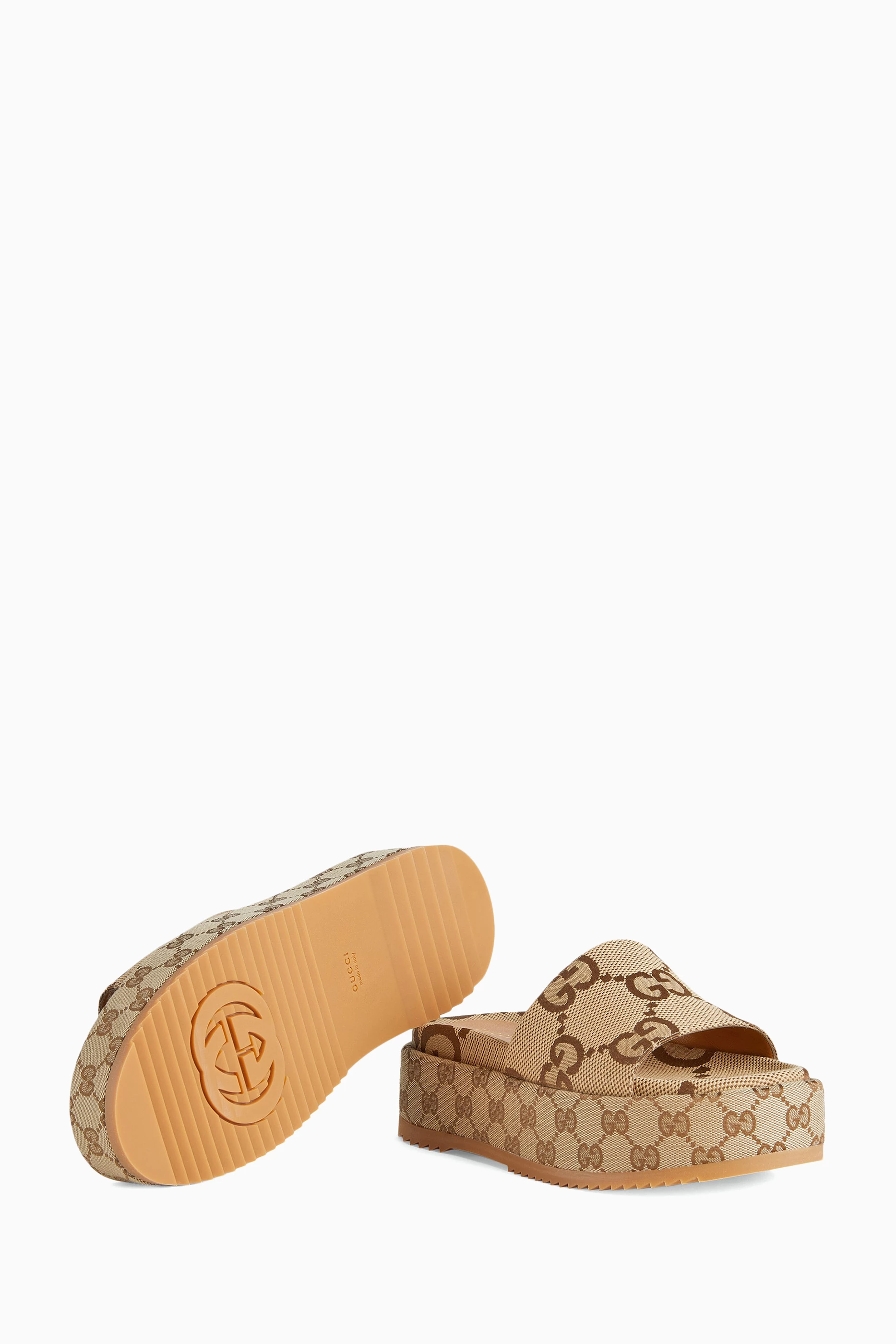 Buy Gucci Brown GG Platform Slide Sandals in Logo Canvas for Women